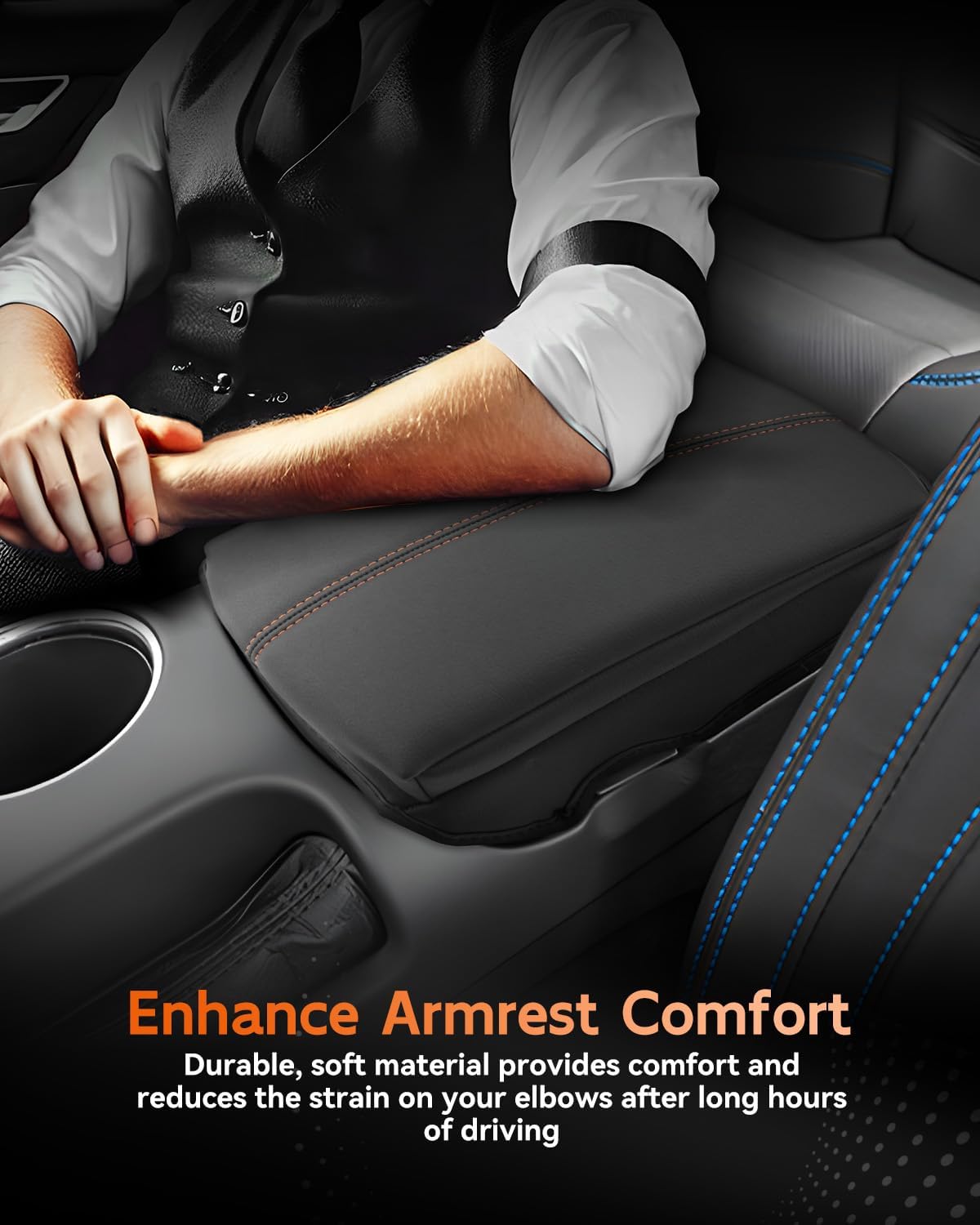 CDEFG for Ford Mustang 2024-2025 Center Console Cover Armrest Box Cover for Mustang 2024 2025 Accessories Console Arm Rest Protector Thickened Orange Line