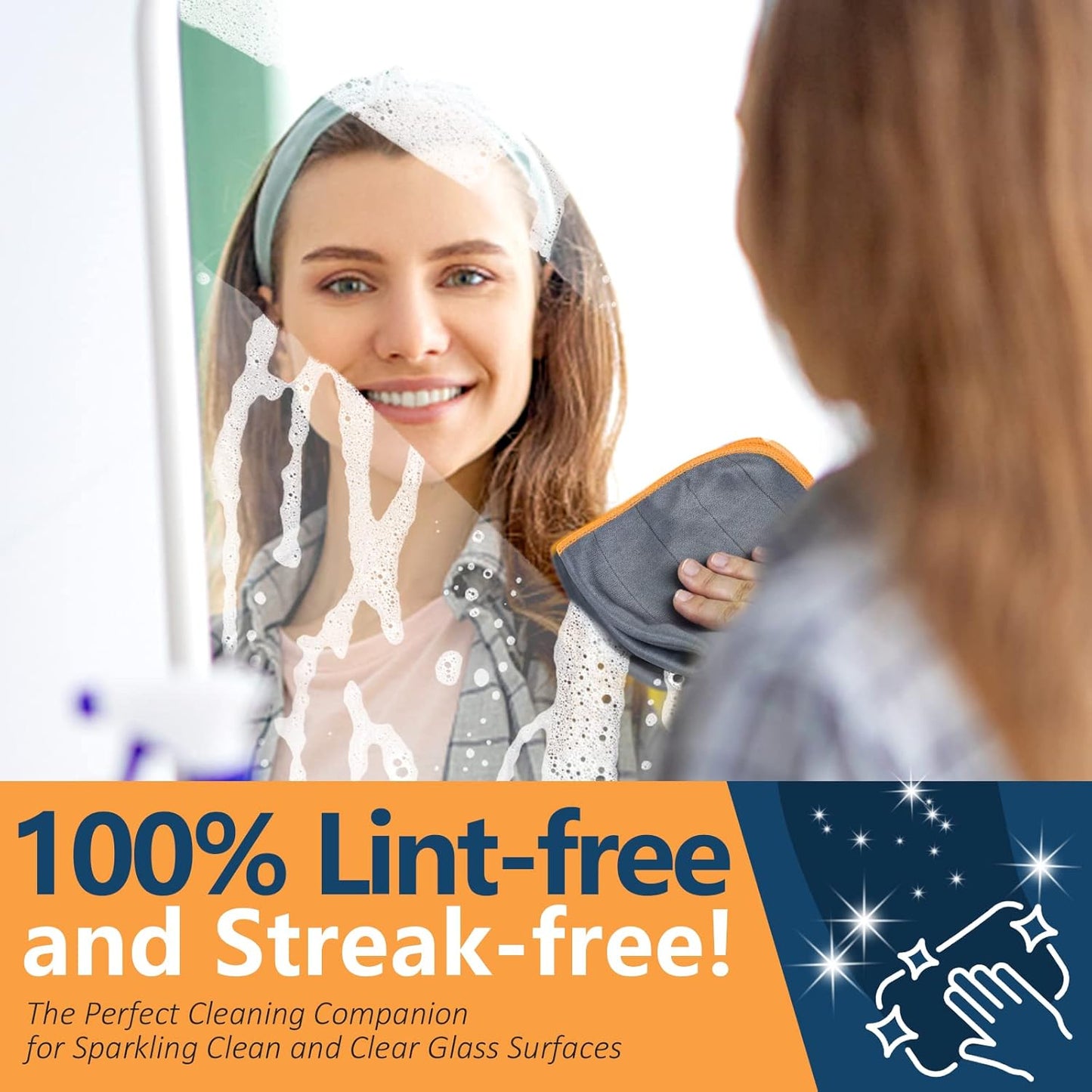 Airlab Carbon Microfiber Towels for Car Glass Window Polishing Cleaning Cloth Auto Detailing Lint Free Streak Free Drying Car Wash Towel, Pack of 3, 12" x 12", Grey-Orange