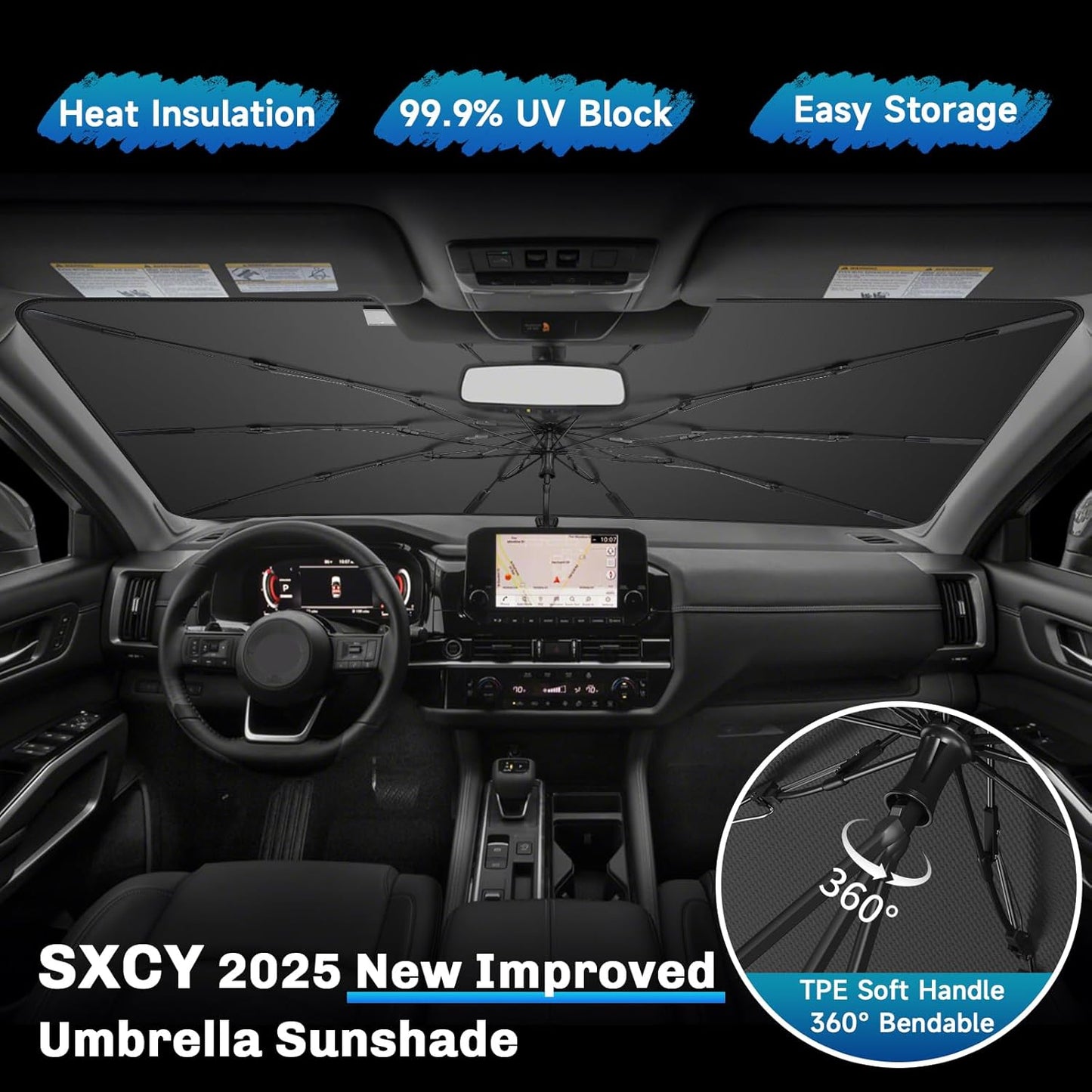 SXCY for 2022-2024 2025 Pathfinder Windshield Umbrella Sunshade [Easier Foldable] for 2025 Pathfinder Accessories 2025 Pathfinder Sunshade Umbrella 2025 Pathfinder Windshield Umbrella Shade