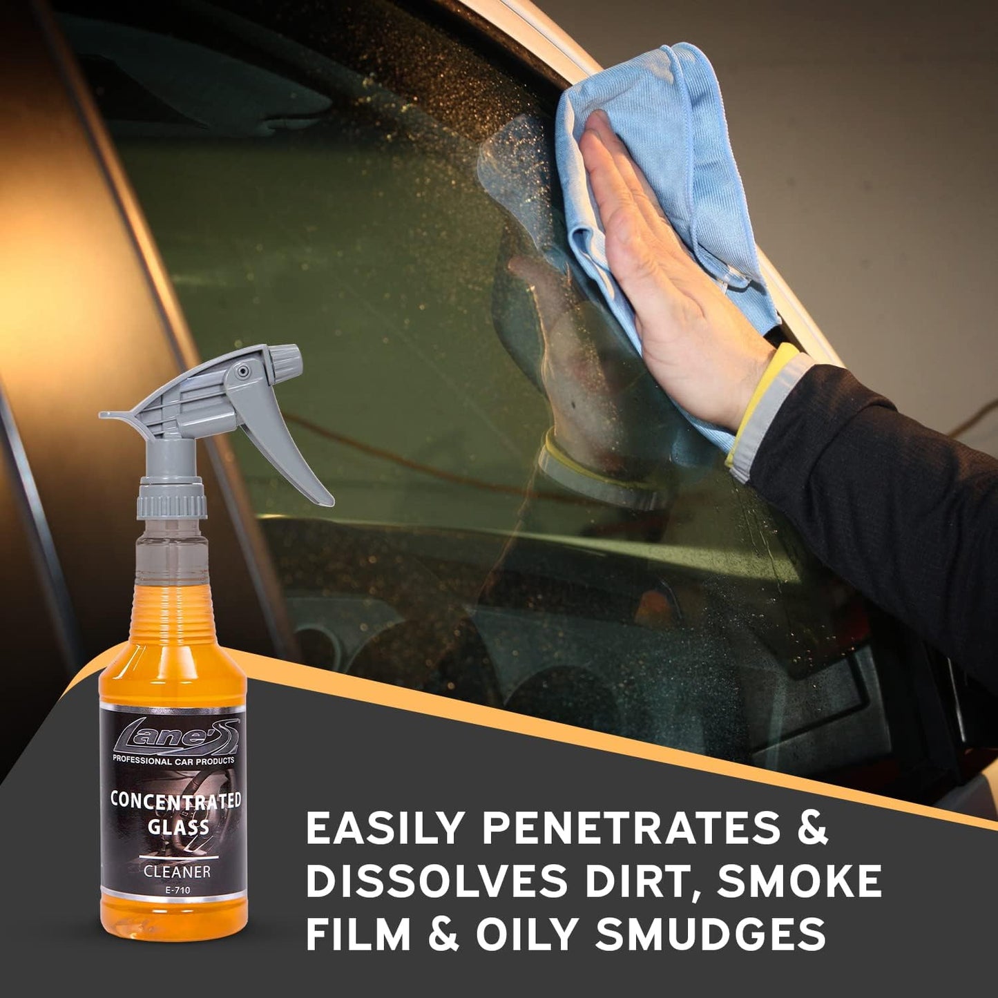 LANE'S Concentrated Auto Glass Cleaner- Window Cleaner, Windshield Cleaner- Removes Smoke Film, Fingerprints, and Smudges, Safe for All Glasses- 16 oz