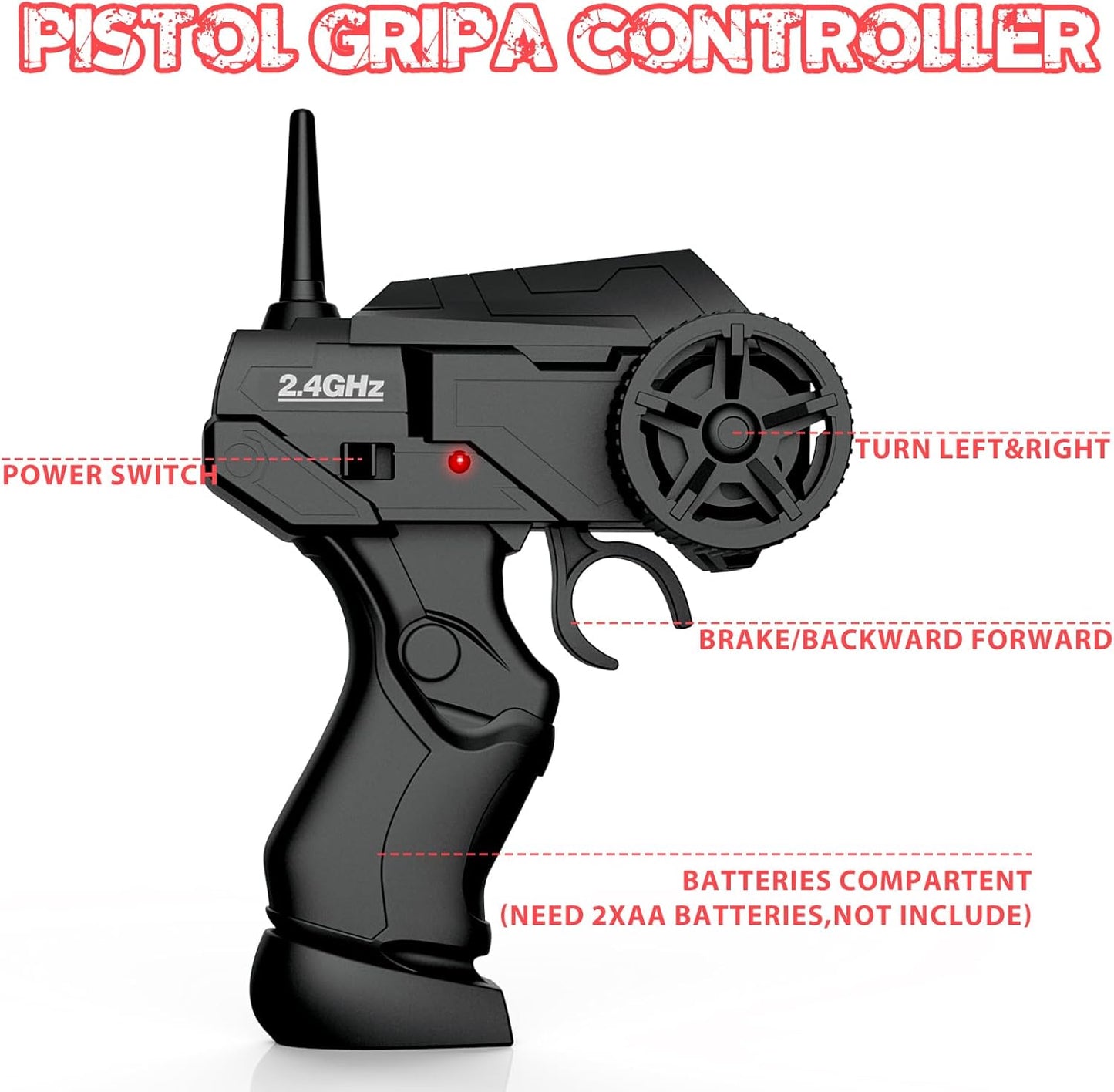 RC Drift Car, 2.4GHz Remote Control Cars 1/24 4WD High Speed Drift Car with LED Lights and Dritfing Tires Vehicle Racing Toy Cars for Boys Girls Adults Kids (Red)