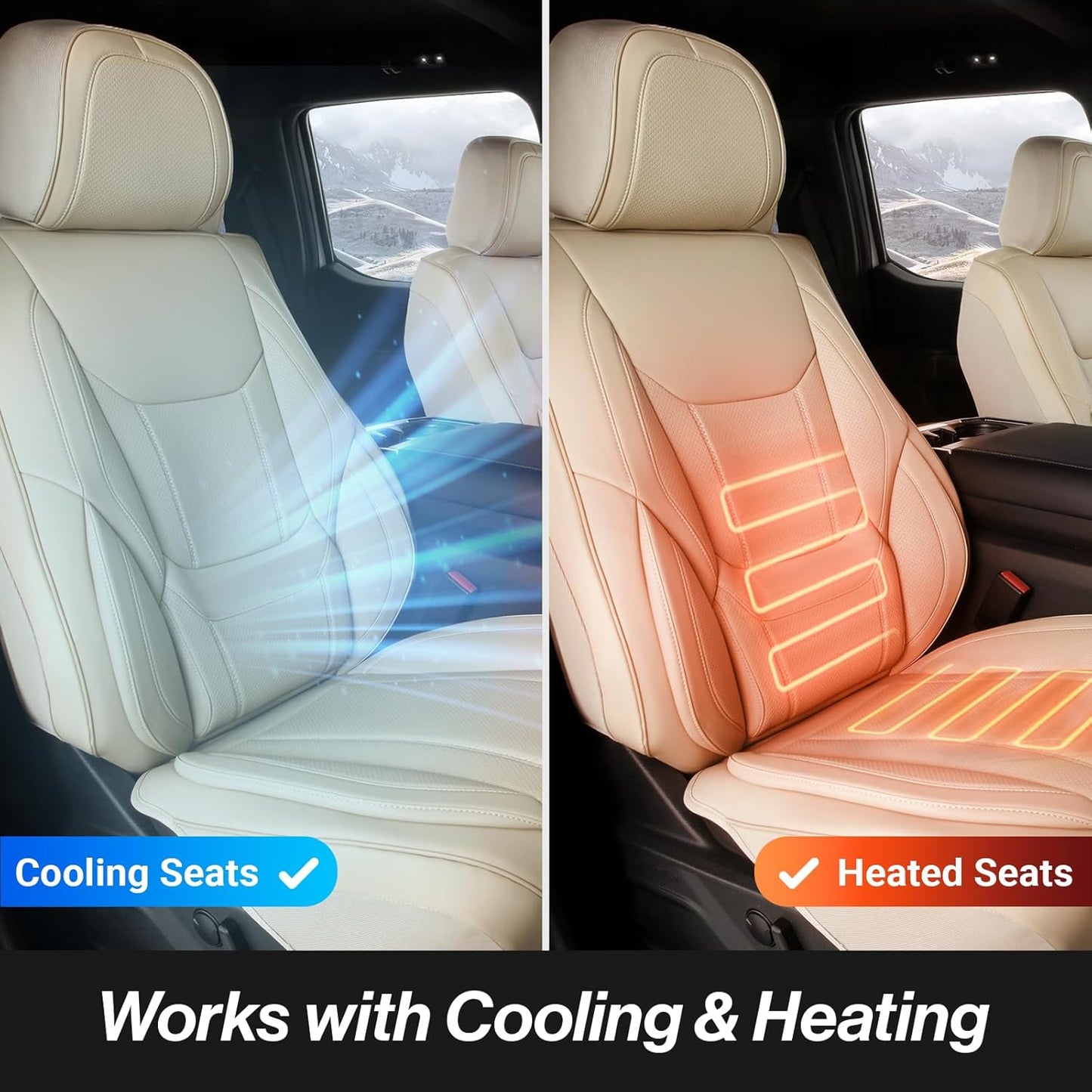 Coverland Custom Car Seat Covers Compatible with Ranger Super Cab, SuperCrew Cab - Premium Leather Non-Slip Memory Foam Waterproof Interior Protector Full Set-Beige [See Size Chart-Size X120]