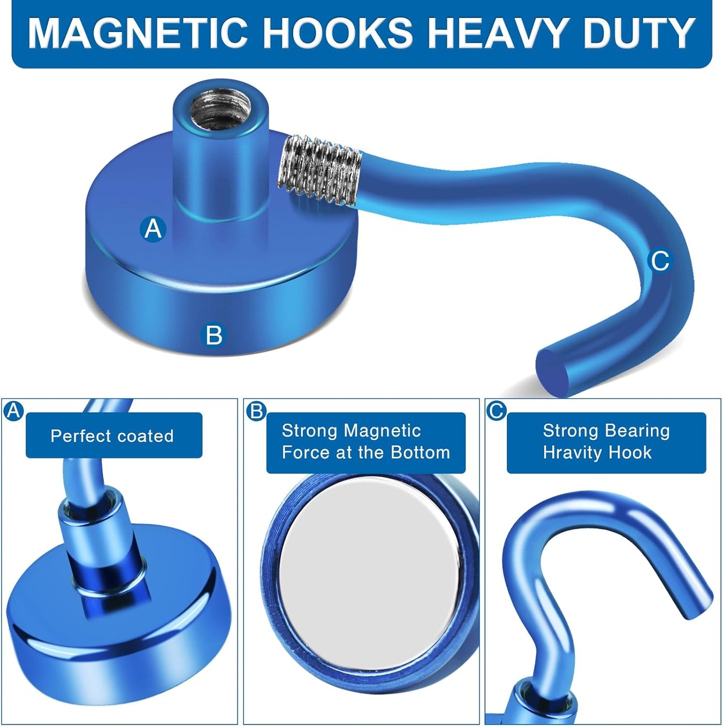 LOVIMAG Cruise Hits: 80LB Blue Magnetic Hooks, Door Magnets, Travel & ClassroomAccessorry Must-Haves (6 Pack)