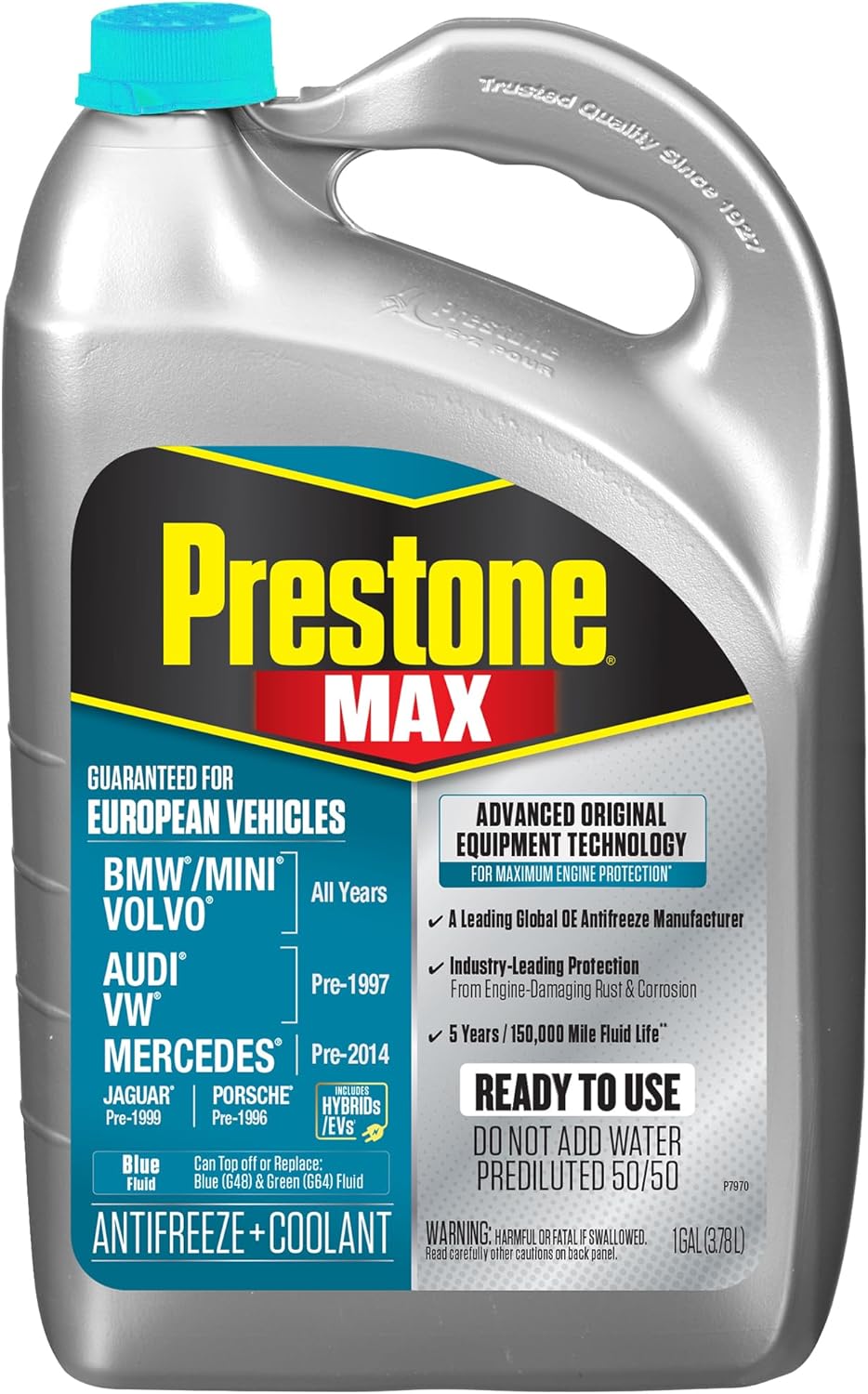 Prestone AF6110 MAX European Vehicles (Blue) Anti-Freeze and Coolant, 1 Gallon, Pack of 6