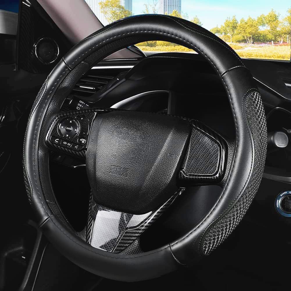 Leather Car Steering Wheel Cover 15 inch Universal Fit Microfiber Steering Wheel Cover Anti-Slip, Soft, Breathable, Full Surround Car Wheel Cover