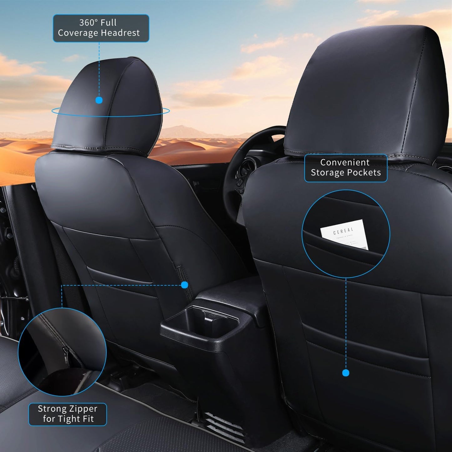 Car Seat Covers Full Set for Toyota Tacoma Double & Crew Cab 2023 2022 2021 2020 2019 2018 2017 2016 Tacoma Interior Accessories Premium Faux Leather Breathable Waterproof (Pure Black)