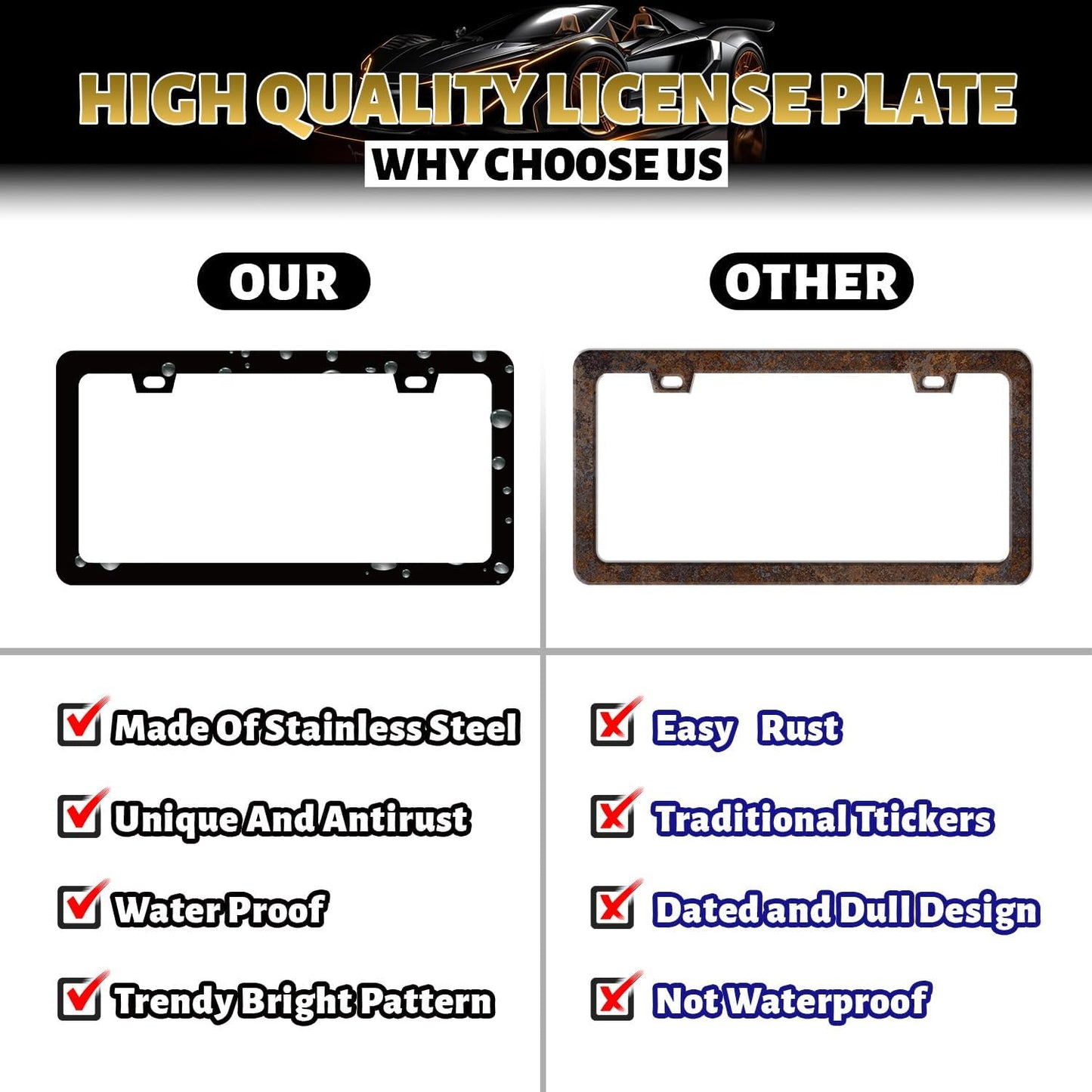 Sexy Lips License Plate Frame Colorful Kiss License Plate Holder for Personalized Car Decorative Stainless Steel Funny Text License Plate Lip Auto Part with Screws 12.2" x 6.2"