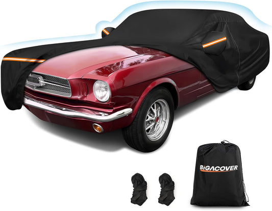 Car Cover for Ford Mustang 1964-1968, Waterproof 210D Oxford Cloth and Cotton Cover Outdoor Full Car Covers with Zipper Windproof Heavy Duty All Weather with Wind, Sun, UV and Dust Protectio