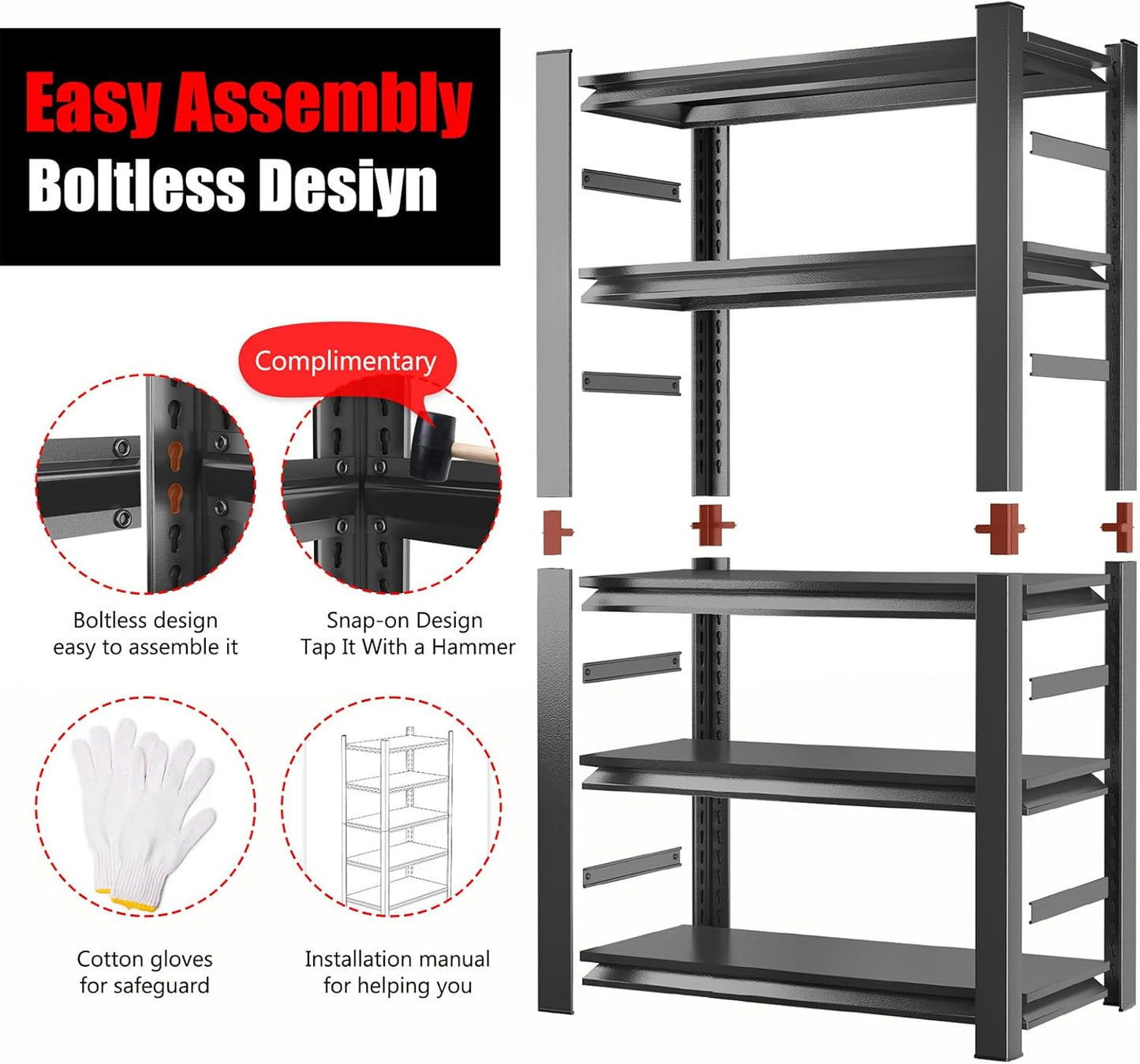 63" H Garage Shelving 3000LBS Heavy Duty Steel Shelving Units, Adjustable 5 Tier Metal Industrial Garage Storage Shelves for Kitchen,Utility Room and Basement, 31.5''Wx15.87''Dx63''H, Black