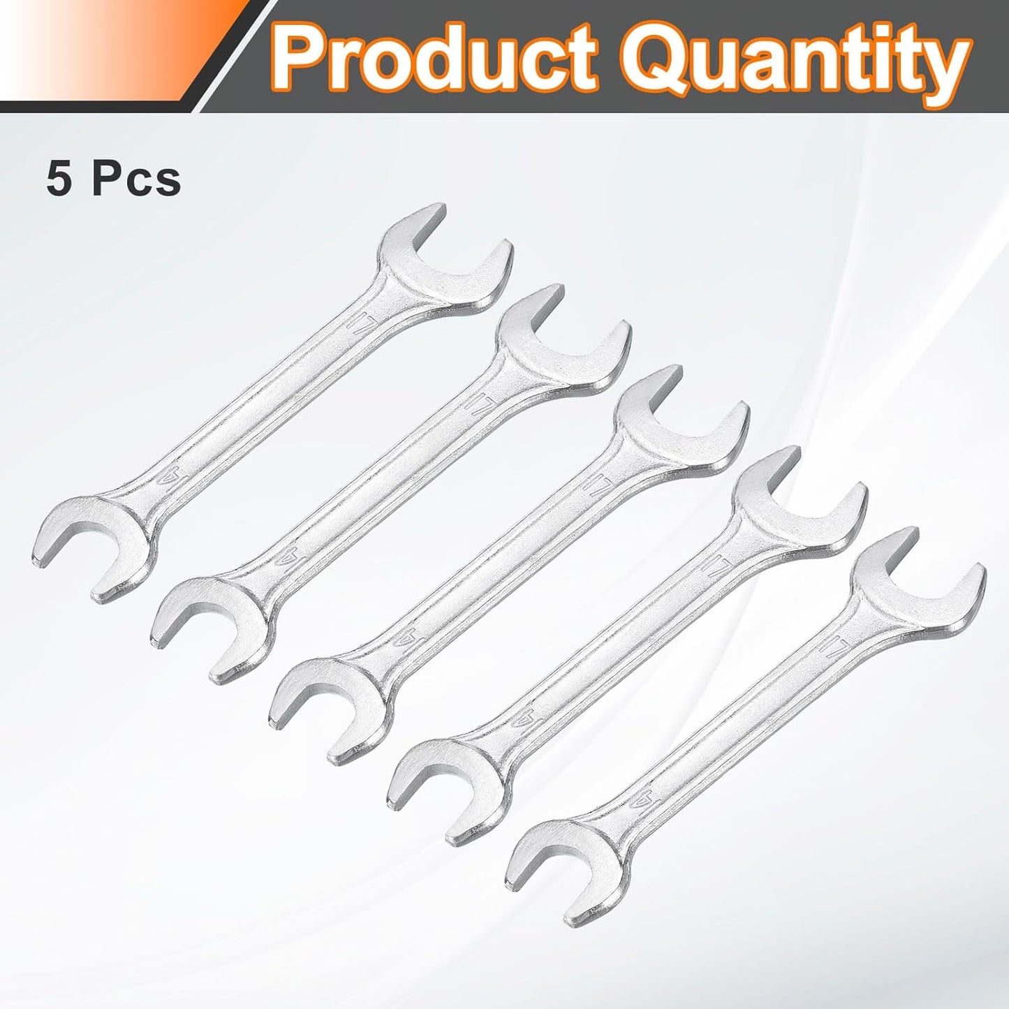 HARFINGTON 5pcs Double Open End Wrench 14mm x 17mm Metric 15 Degree Offset Angle Small Flat Head Wrench Galvanizing Open Ended Spanner for Automotive Repair Furniture Assembly