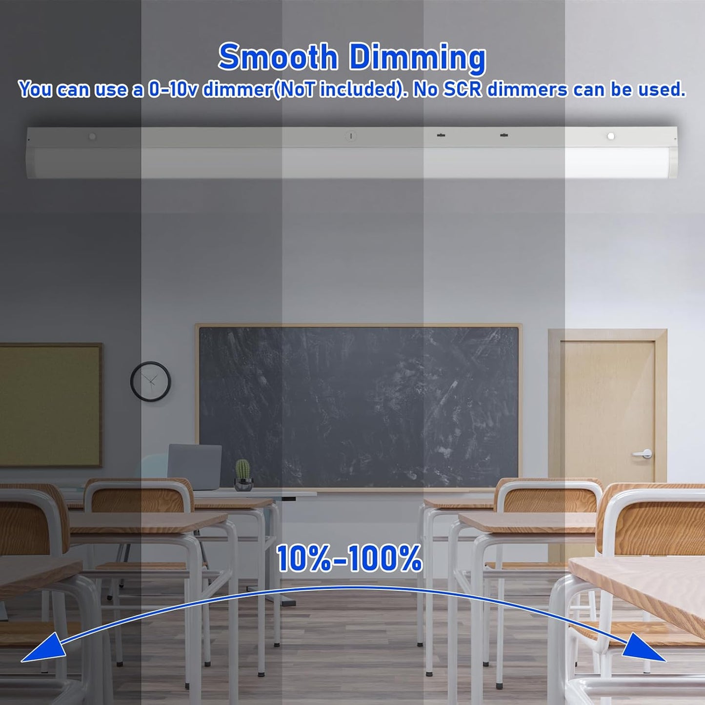 8FT LED Linear Strip Light, Super Bright 8 Foot LED Shop Lights 100W 90W 80W 70W 50W/6CCT 3000K-6500K Selectable, Flush Mount or Hanging 0-10V Dimmable Commercial Garage Ceiling Light, ETL DLC(4 Pcs)