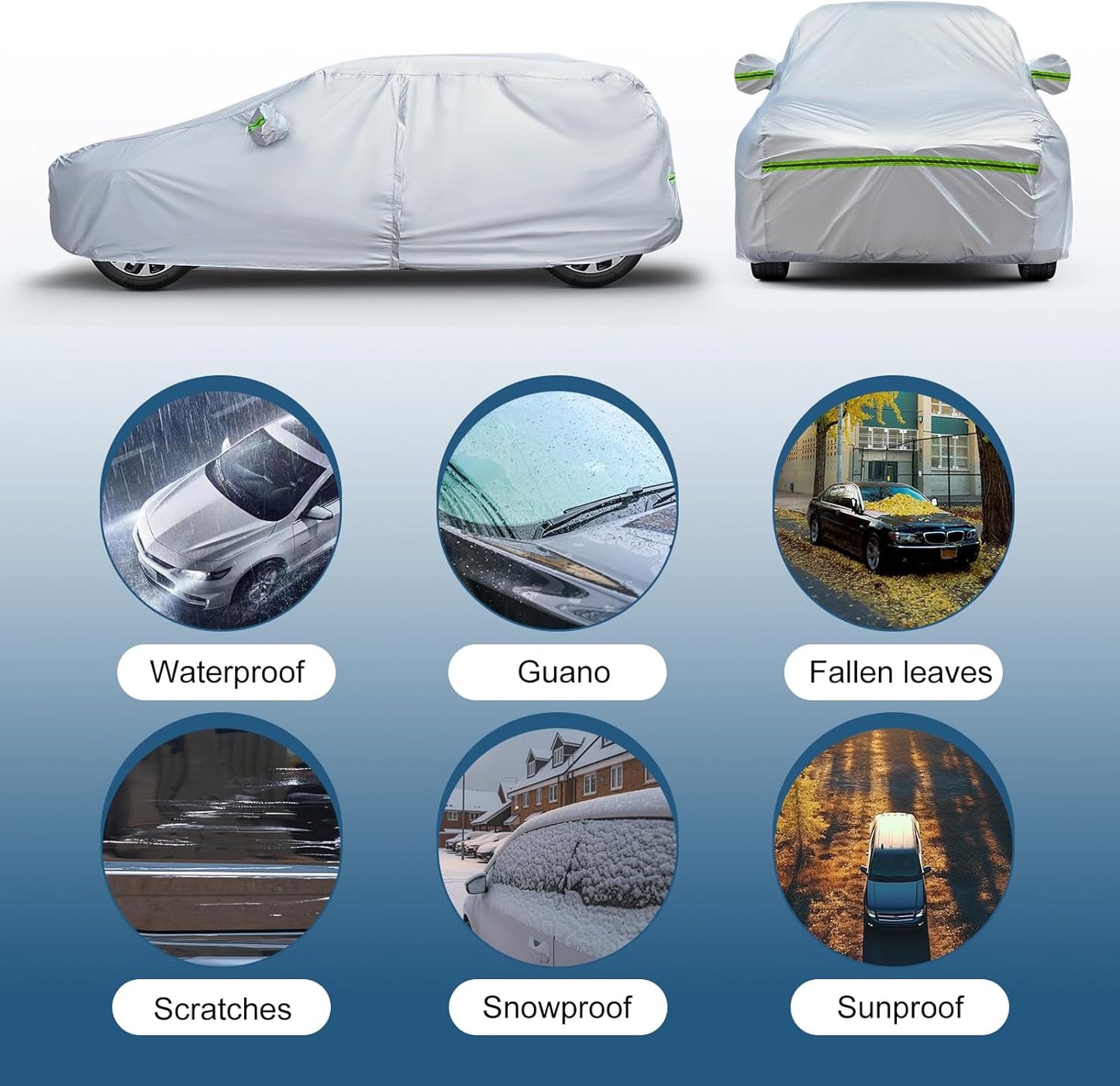 AUQDD 6-Layers Premium Hatchback Car Cover Waterproof All Weather Weatherproof UV Sun Protection Snow Dust Storm Resistant Outdoor Exterior Custom Form-Fit Full Padded Car Cover with Straps -173" K18