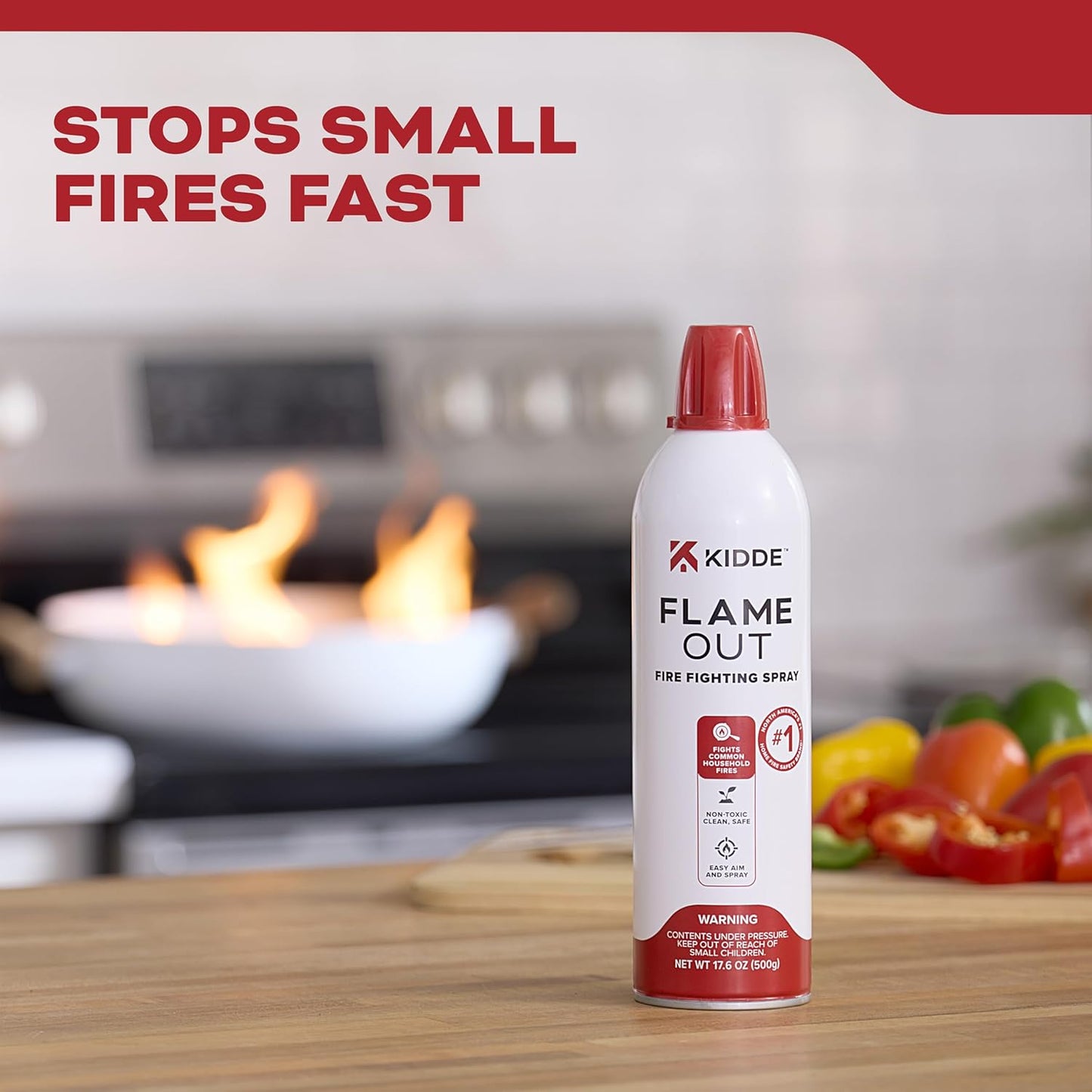 Kidde Flame Out Fire Fighting Spray, 17.6 oz, for Home Use, Kitchens, Dorms, Apartments