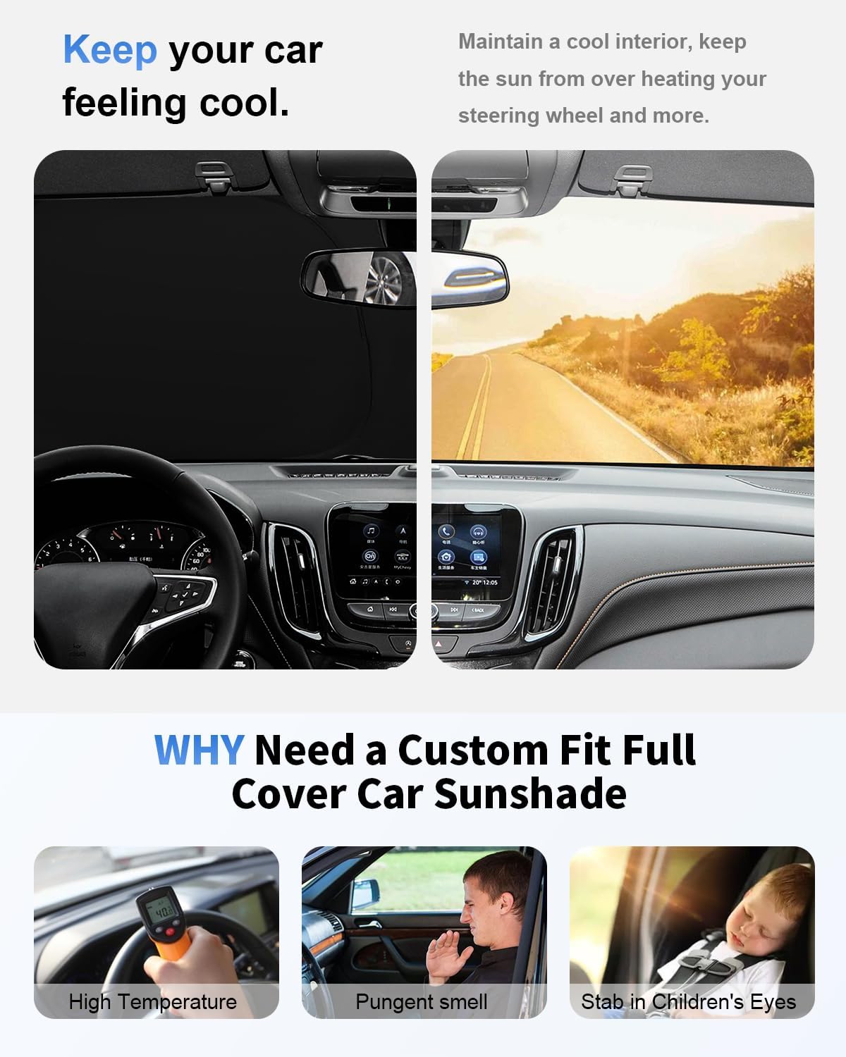 Windshield Sunshade for 2014-2024 2025 2026 Dodge Ram ProMaster Accessories Full Size Cargo Van Chassis Cab Cutaway Front Window Sun Shade Heat UV Rays Reflector Windshield Cover Sun Visor Protector