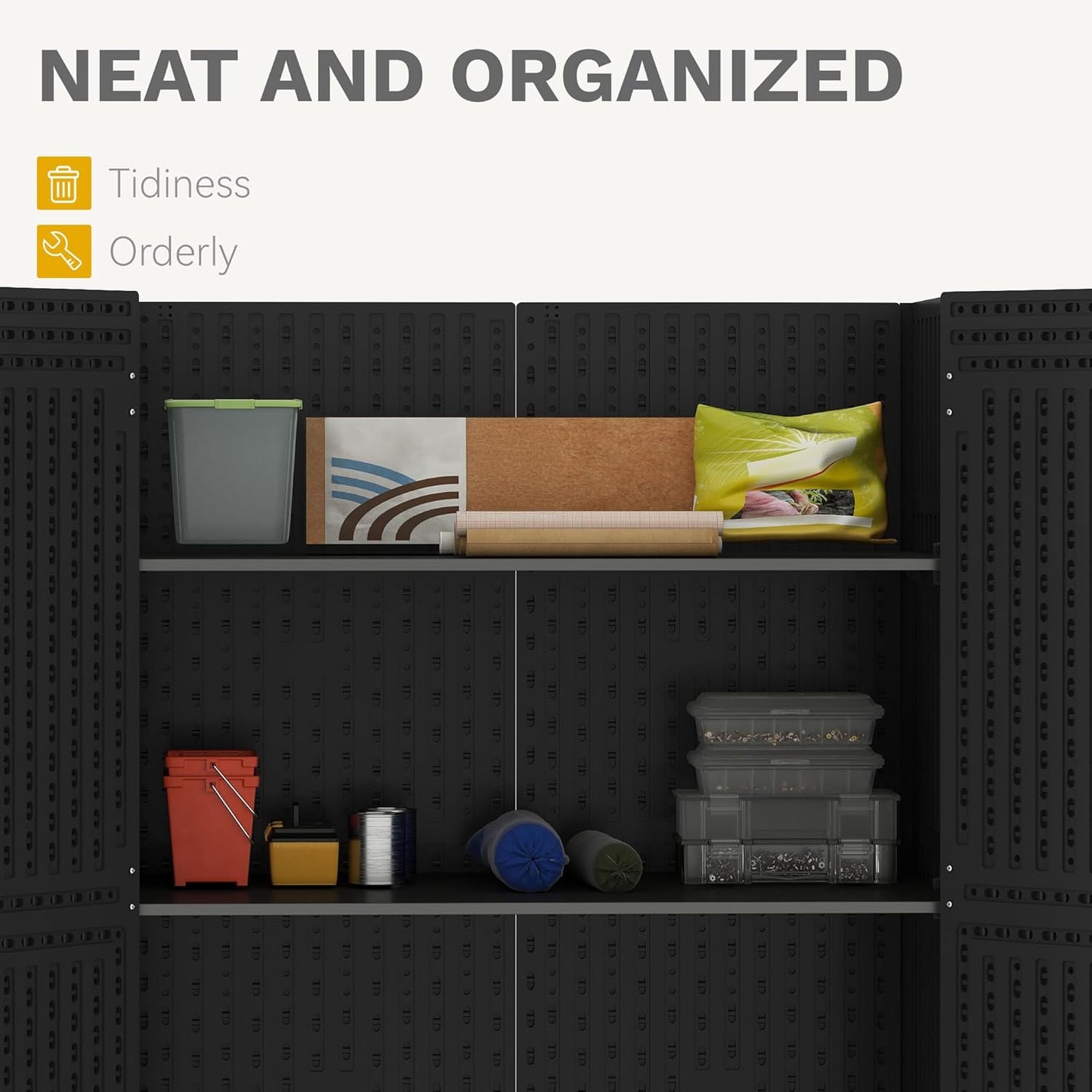 DWVO 2-Pack Metal Storage Shed Shelves, 51" x 13.8" Waterproof Shelves with 8 Screws, Compatible with 59 Cu. Ft. Outdoor Tall Storage Shed, 77 lbs Capacity, Easy to Assemble, Black