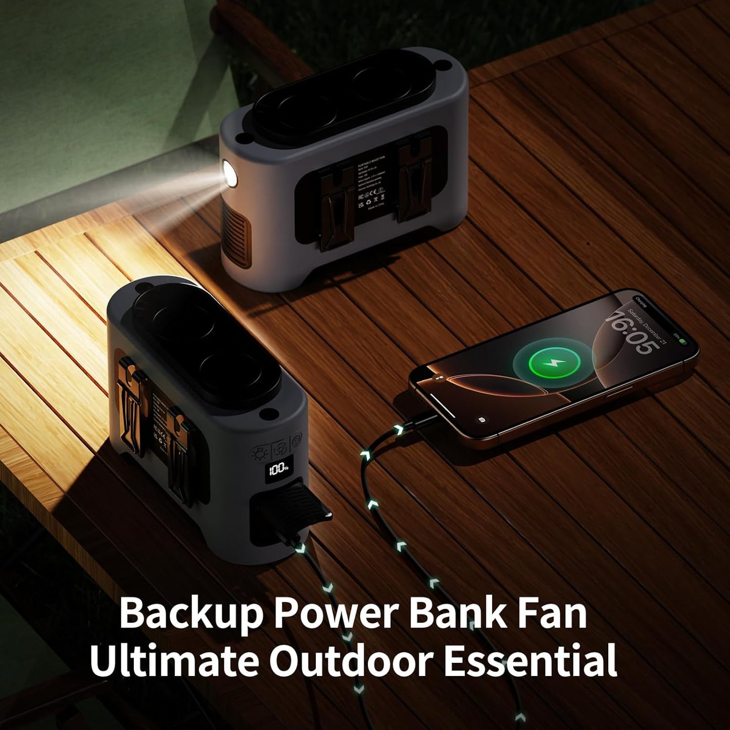 Socool Portable Car Fan - 14500mAh Rechargeable Battery Opearated, Clip on Car Seat Headrest 360 Rotatable, 5-Speed Backseat Fans for Baby Rear Facing Cooling with Dual Air Outlets for SUV RV Truck