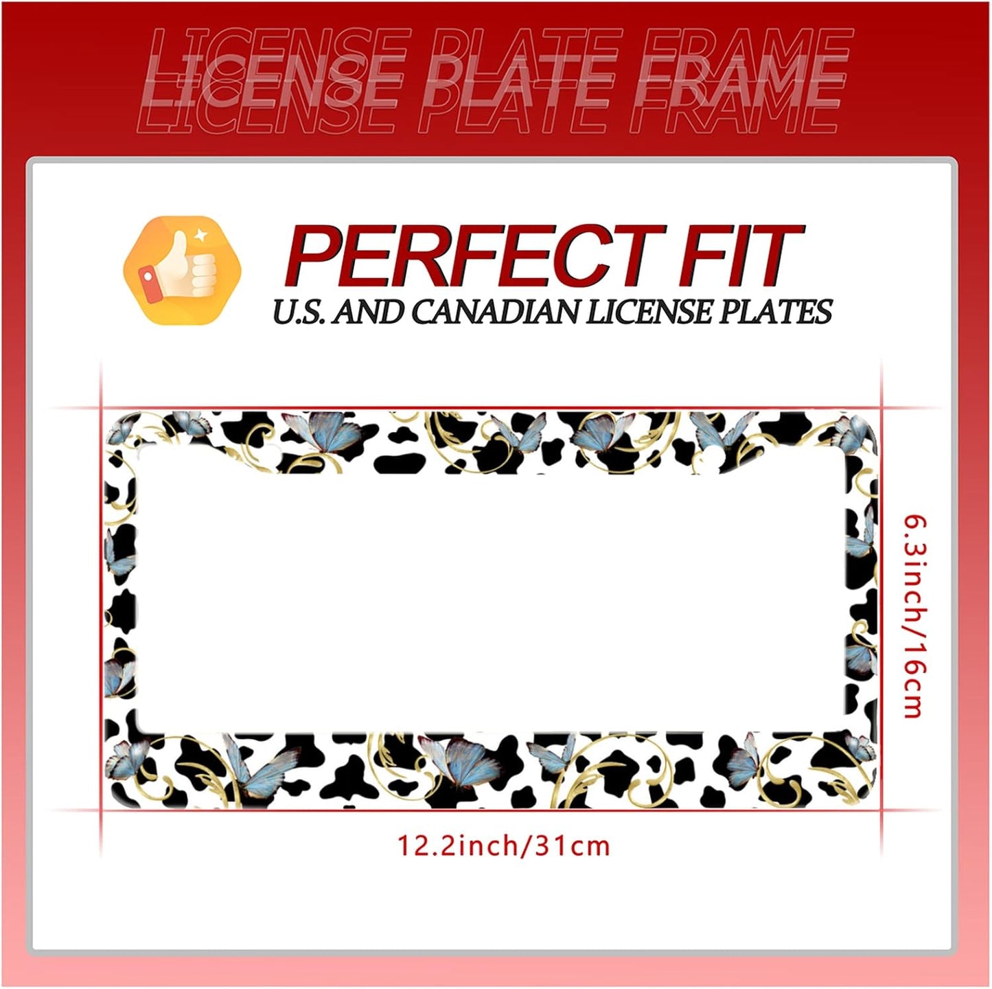Personalise Cows and Butterfly License Plate Frames Cute Leopard License Plate Frame Car Universal Stainless Steel Accessories Cars Decor 2 Holes Screws Fits Standard US Vehicles Size 12.2 x 6 Inches