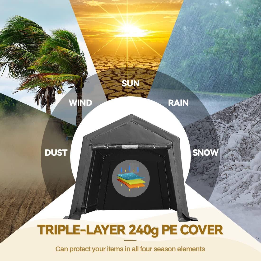 ADVANCE OUTDOOR 10X10 ft Heavy Duty Outdoor Patio Portable Canopy Storage Shelter Shed Carport with 2 Rolled up Zipper Doors & Vents for Snowmobile Garden Tools, Gray