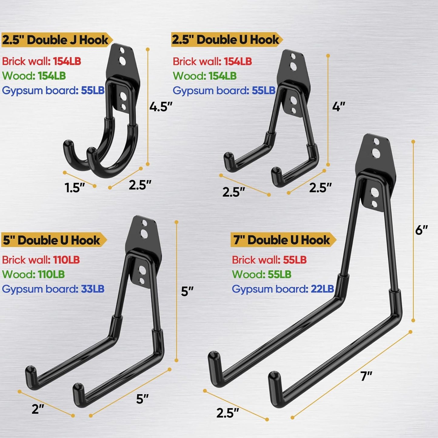 TICONN 12 Pack Heavy Duty Garage Hooks, Steel Utility Wall Storage Hooks, Wall Mount Hanger Organizer for Ladders, Bikes, Tools, Bulky Items (Set, Orange)