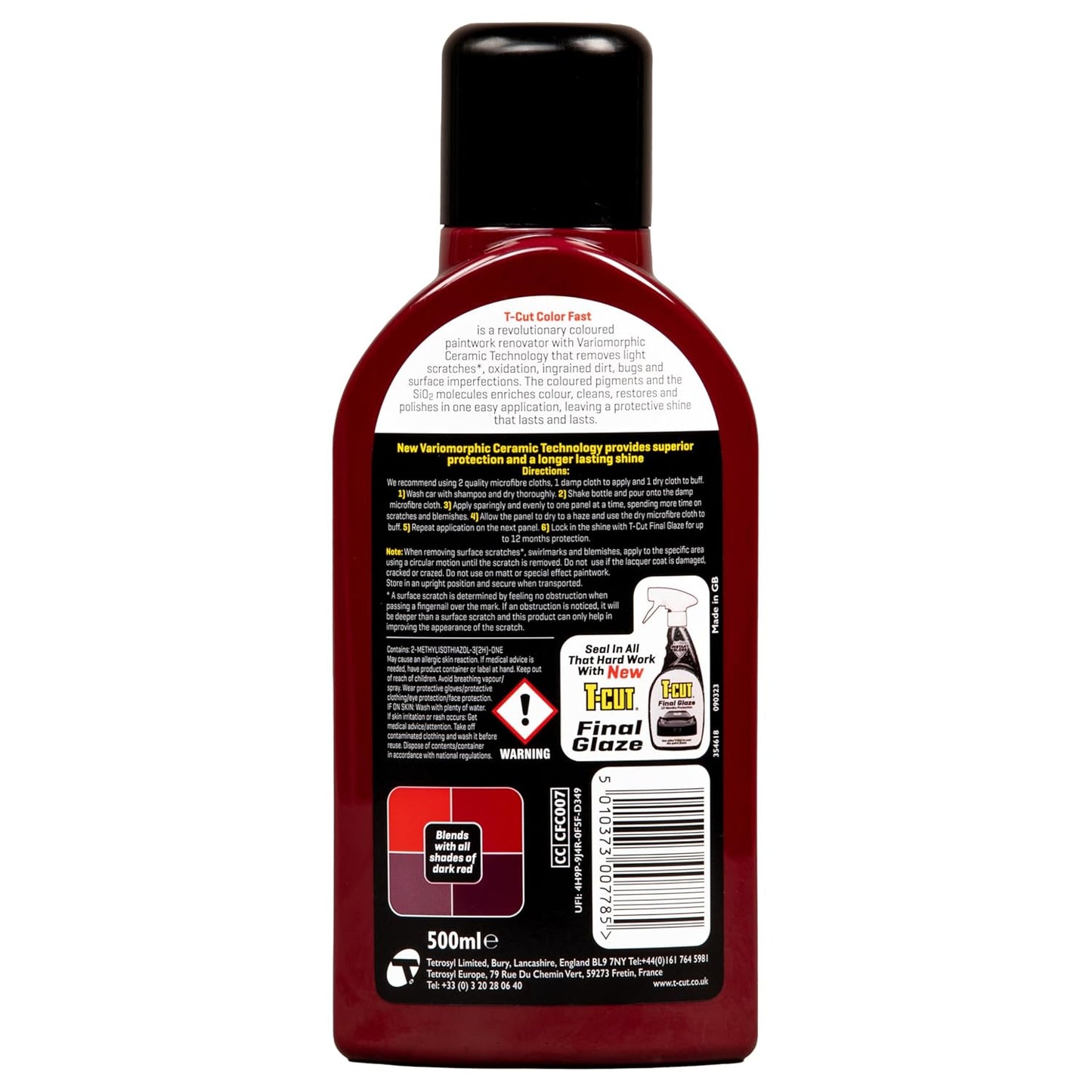 T-Cut Dark Red Scratch Remover Color Fast Paintwork Restorer Car Polish, 13 Colors Available, 17 Fl Oz