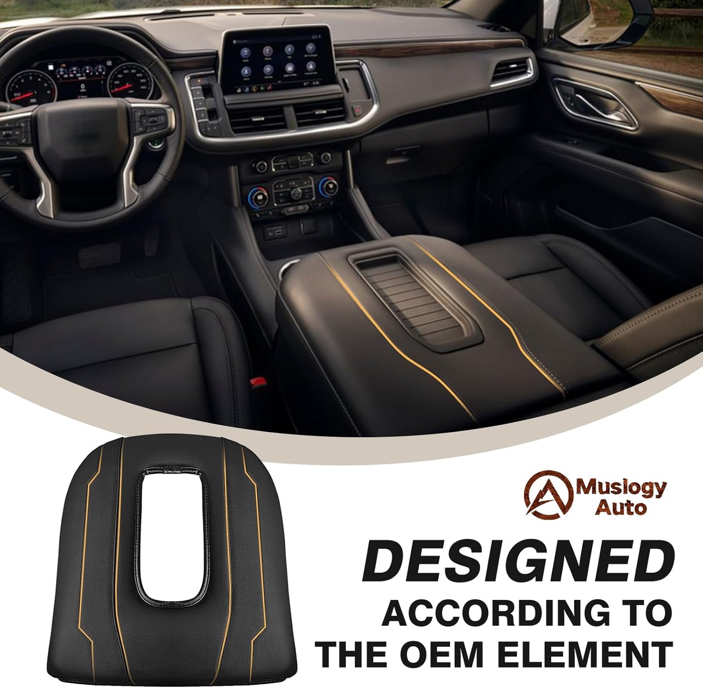 Muslogy Center Console Armrest Cover Compatible with Chevy Silverado & GMC Sierra 1500 2500 3500 2022-2025 Armrest Pad Arm Rest Cushion Vegan Leather Protector 1-Inch Extra Thick(Bucket Seat ONLY)