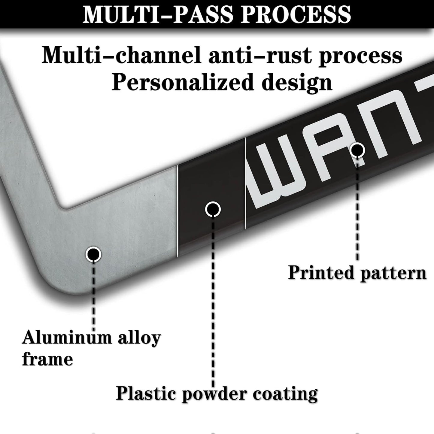 License Plate Protector Black, White, Yellow License Plate Frames Wanted Universal Aluminum Car Accessory 2 Pack with Screw Covers Set
