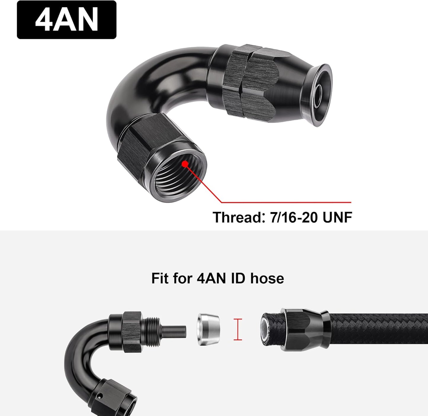 EVIL ENERGY 4AN 150 Degree PTFE One Piece Full Flow End Hose Fitting Aluminum Black