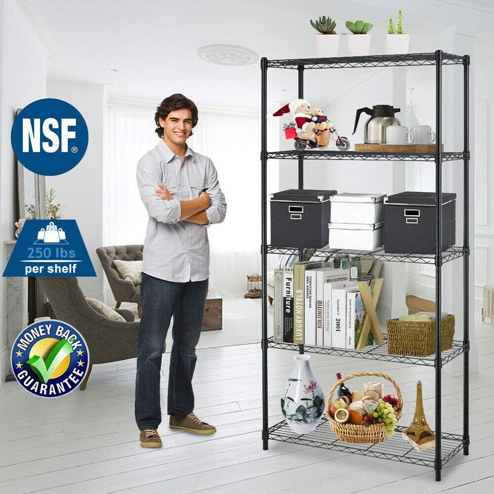 Wire Shelving Unit Commercial Metal Shelf Adjustable Layer Rack Strong Steel for Restaurant Garage Pantry Kitchen Garage (36×14×72, Black)