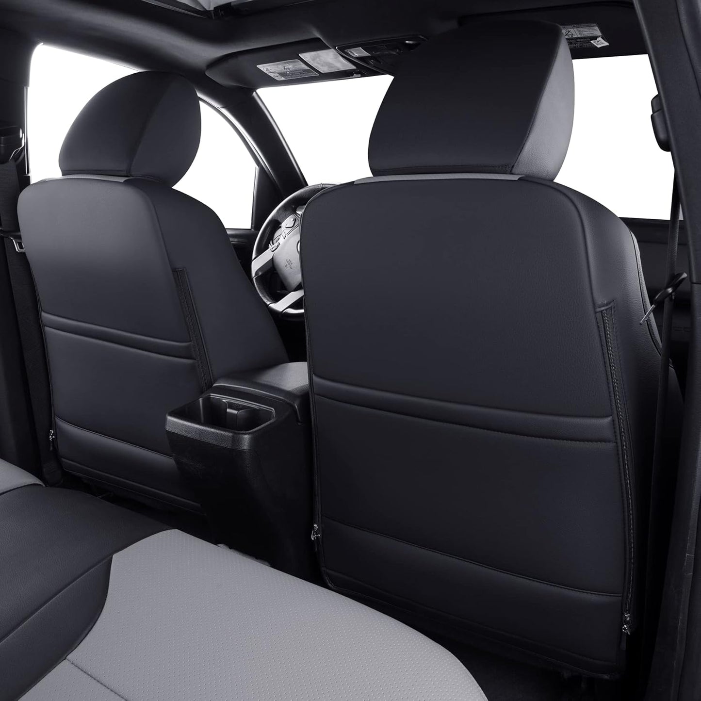 LUCKYMAN CLUB Tacoma Custom Fit Seat Covers for 2024 2025 Tacoma Crew Cab with Faux Leather (Black & Gray)