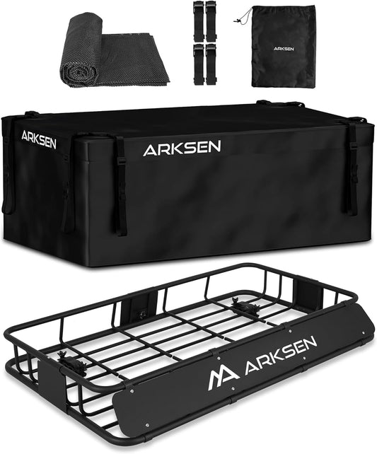 ARKSEN 30 x 50 x 6 Inch Universal Extra Wide 150LB Heavy Duty Roof Rack Cargo with 500D PVC Waterproof Cargo Bag, Car Top Luggage Holder Carrier Basket for SUV, Truck, & Car Steel Construction