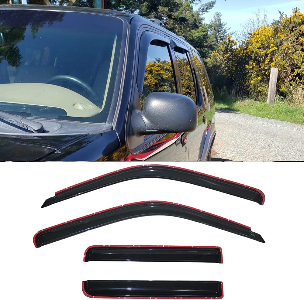 Side Window Visor Vent Wind Deflector fit for 1991-2001 Ford Explorer 4-Door& 2001-2005 Ford Explorer Sport Trac&1997-2001 Mercury Mountaineer, 4pcs in-Channel Sun Rain Guards Set 94074
