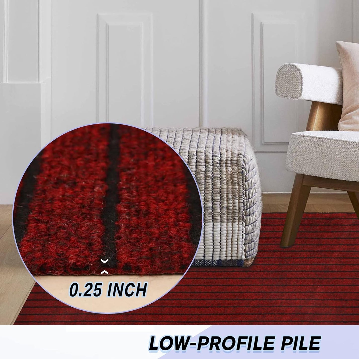 Custom Size Backed Non-Slip Area Rugs Runner, Easy Clean, Waterproof Runner Rugs for Hallway Entryway, Kitchen, Laundry, 2FT x 45FT, Red Stripe