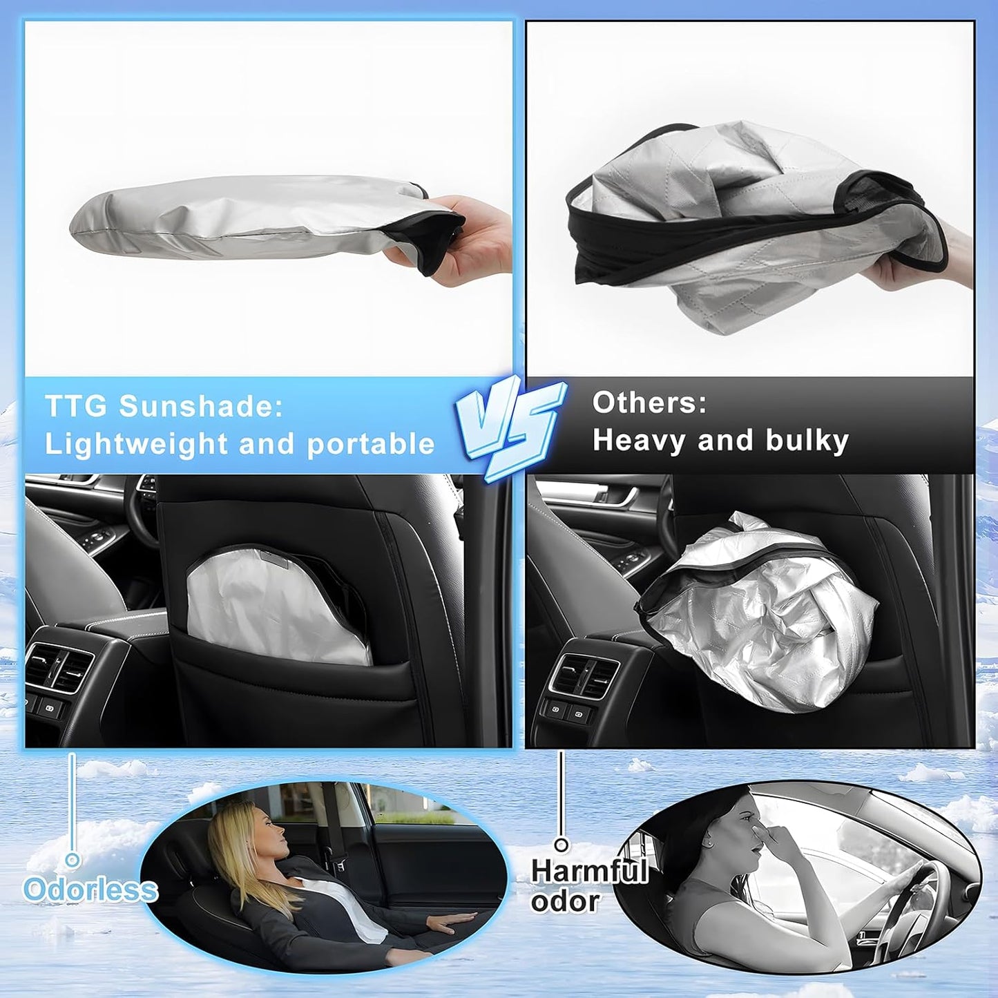 T TGBROS Windshield Sun Shade Custom Fit for 2018-2023 2024 2025 Honda Odyssey LX,EX,EX-L,Touring,Elite Minivan Accessories Foldable Sun Shield Reflective Polyester Sun Visor Cover Block Heat