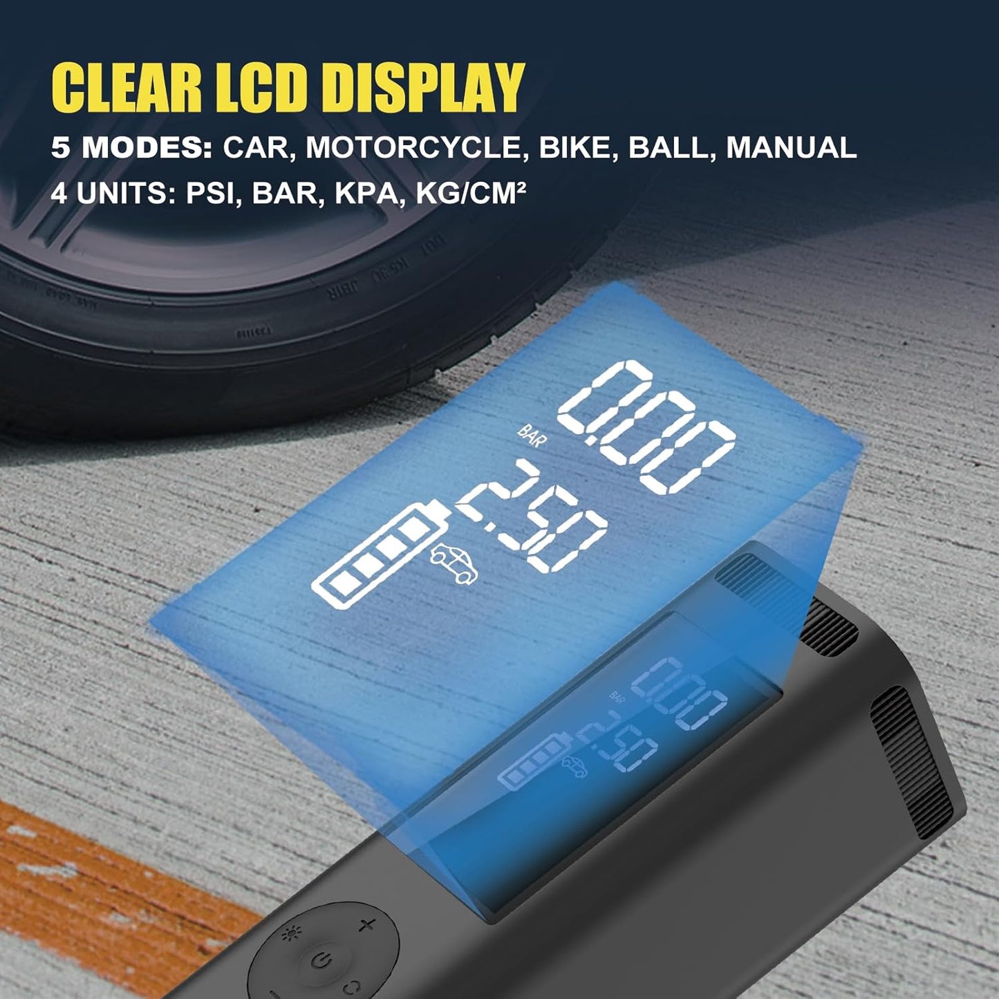 Tire Inflator Portable Air Compressor for Car Tire,150PI Electric Bike Pump, Wireless Cordless Air Pump Used for Ball/Bicycle/Motorcycle/Basketball/Sports Balls Automatic,Rechargeable,Battery Powered