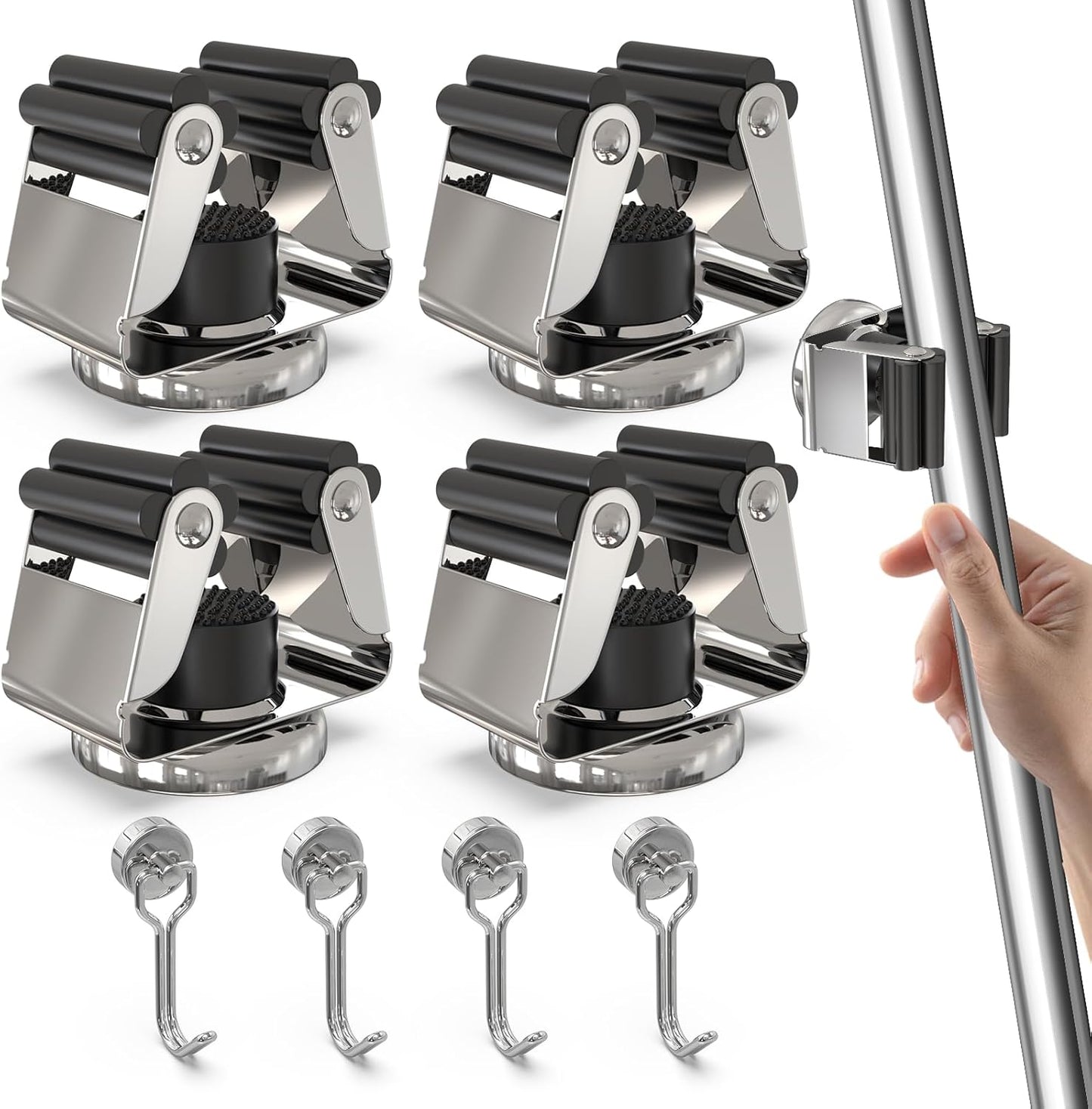 3-H Magnetic Broom Holder with Strong Magnetic Hook 8 Pack,Broom Holder Wall Mount for Garage Garden Shed Storage System Laundry Room Home Kitchen Organization