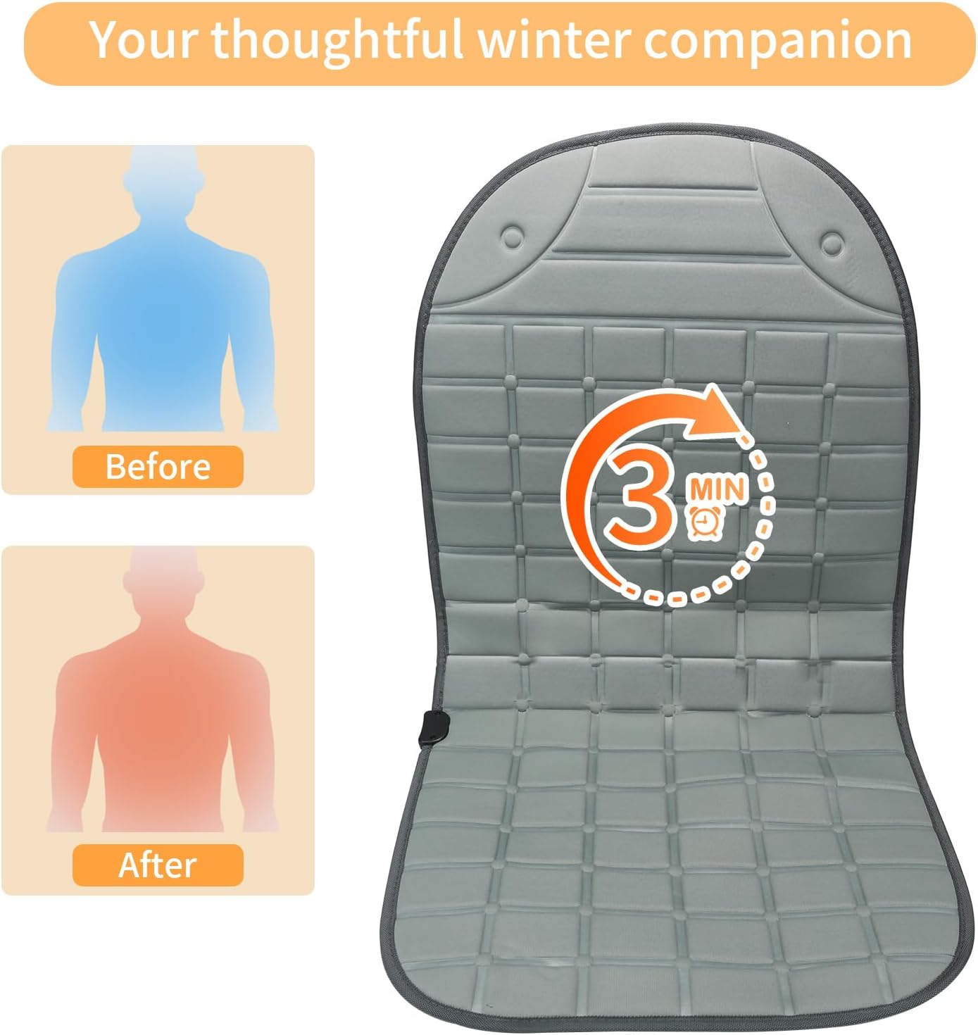 Seat Cover for Cold Weather, Winter Seat Cushion with Adjustanle Buckle for Full Back and Seat (2, Gray)
