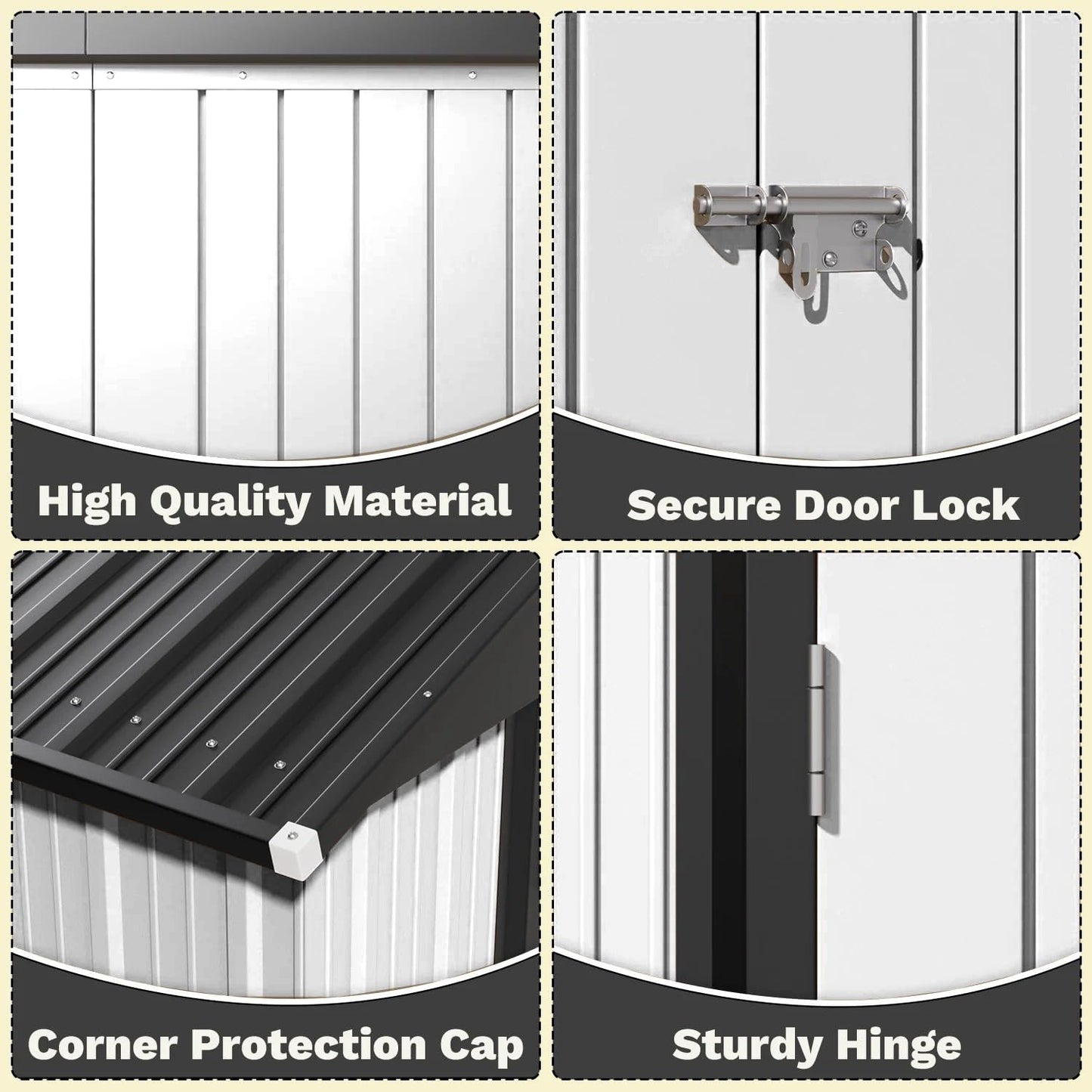 Greesum 8×6FT Outdoor Storage Shed, Metal Patio Storaged Sheds with Lockable Doors, Sheds & Outdoor Storage for Bike, Backyard, Pool and Garden, White