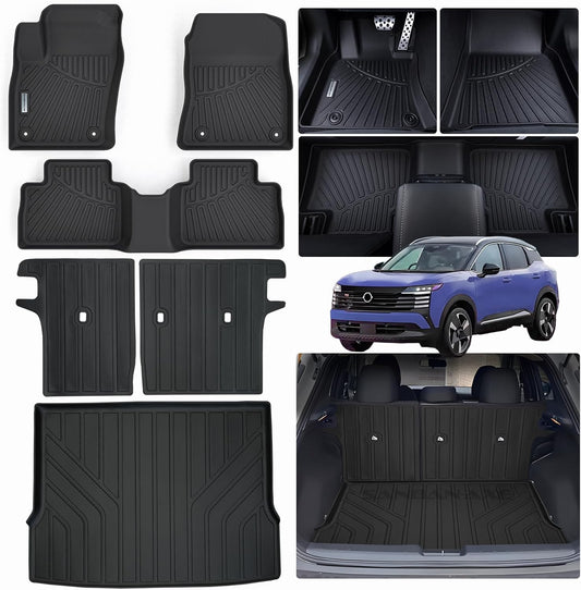 SANBAN Floor Mats & Trunk Mat & Backrest Mat for 2025 Nissan Kicks TPE All Weather Protection 2 Rows Car Floor Liners & Cargo Liners with Velcro Rear Seats Backrest (Only Suitable Upper Layer)