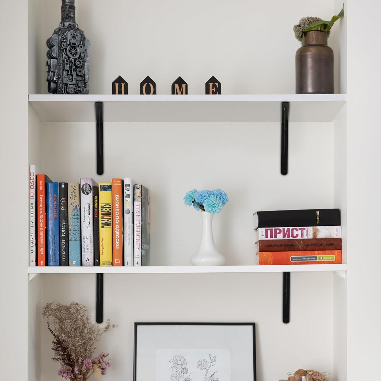 16 Pack L12 x H 8" Black Heavy Duty Shelf Brackets with Screws Metal Shelf Brackets Shelf Support Angle Brackets for Shelves L Brackets Heavy Duty Floating Shelf
