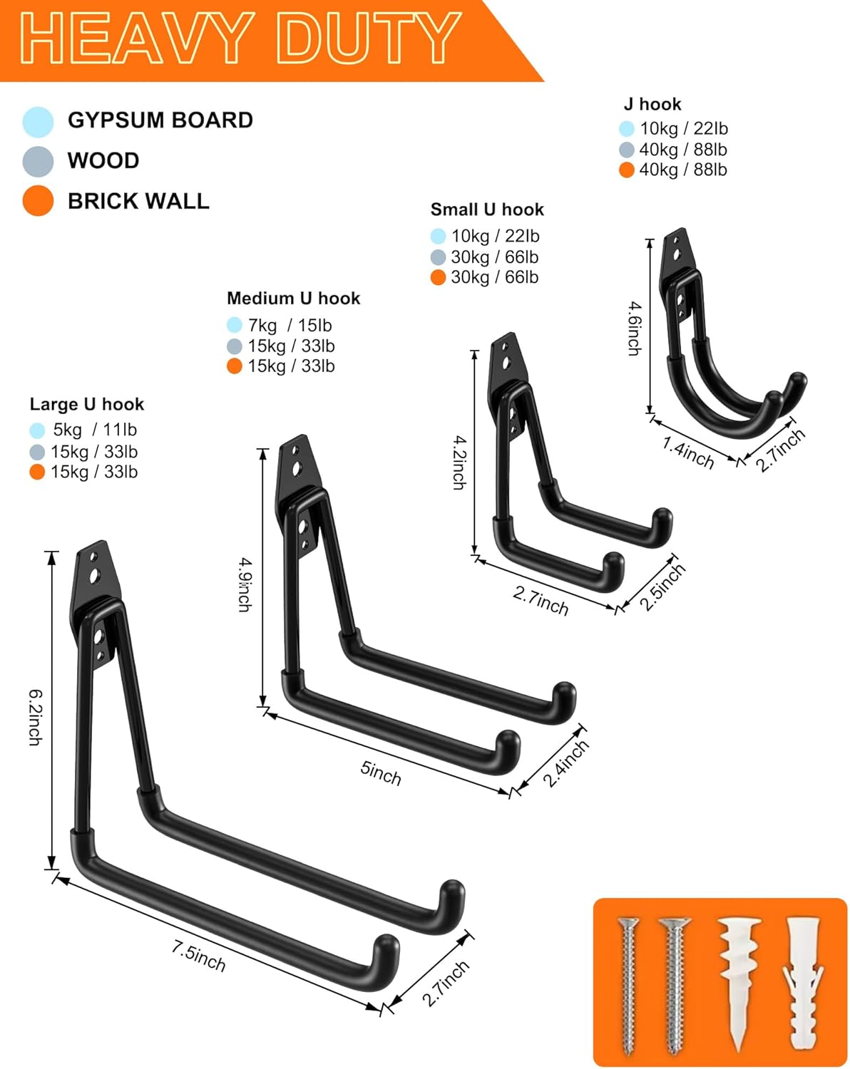 QcoQce 13 Pack Garage Hooks Heavy Duty with 2 Extension Cord Straps,Garage Storage Hooks, Wall Mount Hooks, Garage Organization and Tool Hangers for Bike, Ladder, Ropes and Garden Tools
