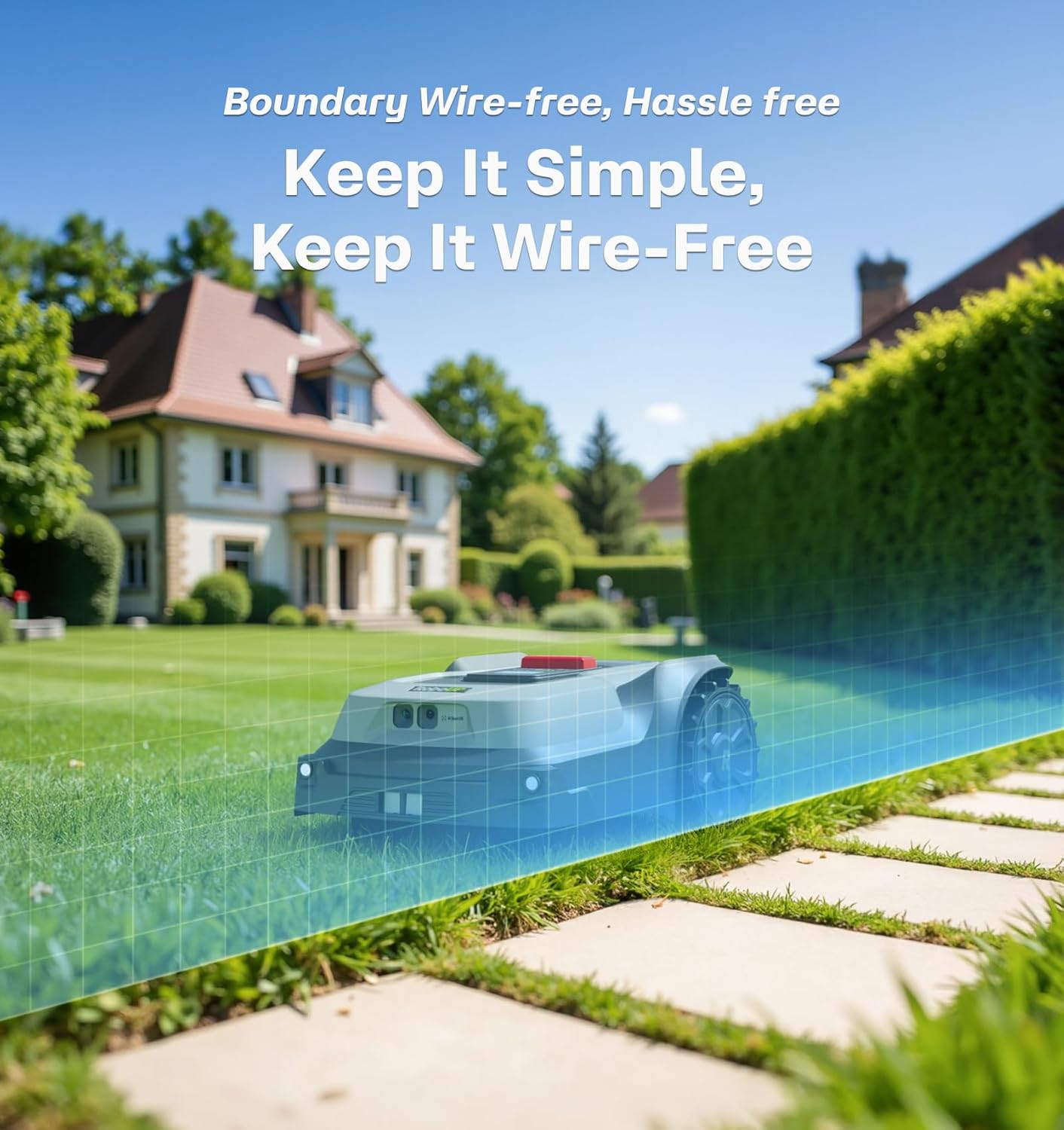 Robot Lawn Mower No Wire T1200Pro 2025 with L-Shape Wall Mount Rod, Automatic Robot Mower, Ride-on Edge Mowing, Multiple Zones Management, AI Obstacle Avoidance, for Lawn Up to 0.37 Acre