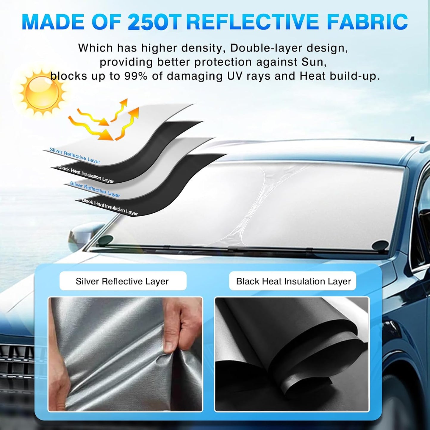 KUST Windshield Sun Shade for Chevy Volt 2016–2019 Window Shade Sun Visor Cover Foldable Blocks UV Rays Keep Your Car Cooler