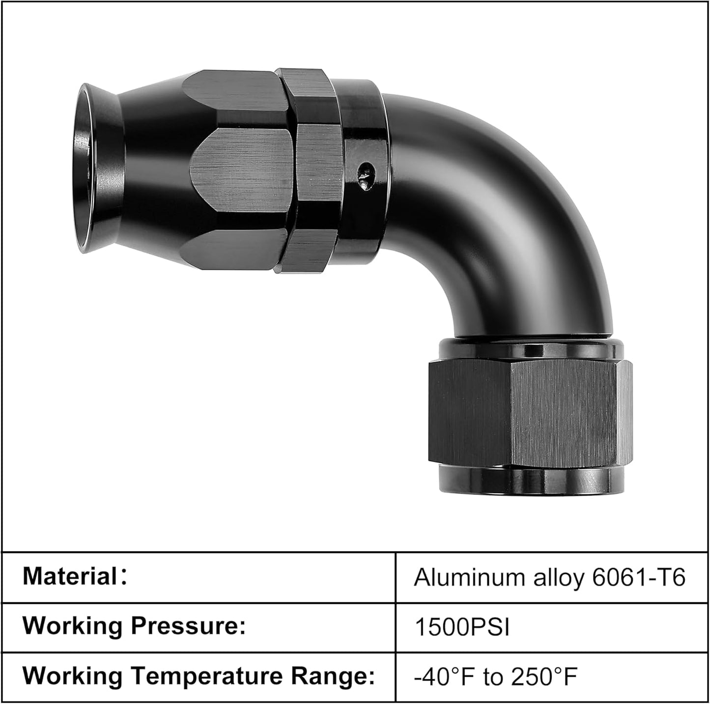 EVIL ENERGY 8AN 90 Degree PTFE One Piece Full Flow End Hose Fitting Aluminum Black