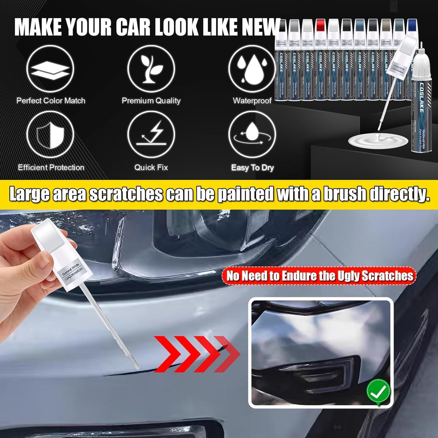Car Touch Up Paint(Galactic Gray Metallic(G6M/WA618G)) for Cadillac, Car Paint Scratch Repair Kit, Quick & Easy Solution to Repair, 2 in 1 Scratch Remover Pen with 2PCS Disposable Micro Applicators