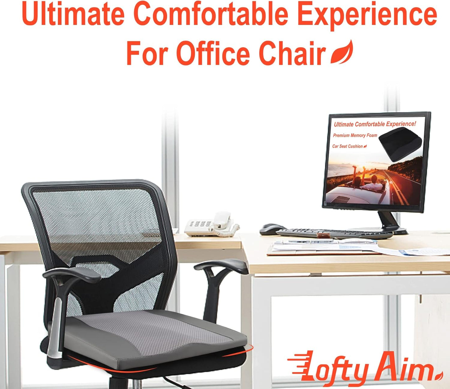 Car Seat Cushion, Comfort Memory Foam Car Cushions for Driving - Sciatica & Lower Back Pain Relief, Driver Seat Pillow for Auto, Office Chair, Wheelchair - Dark Grey