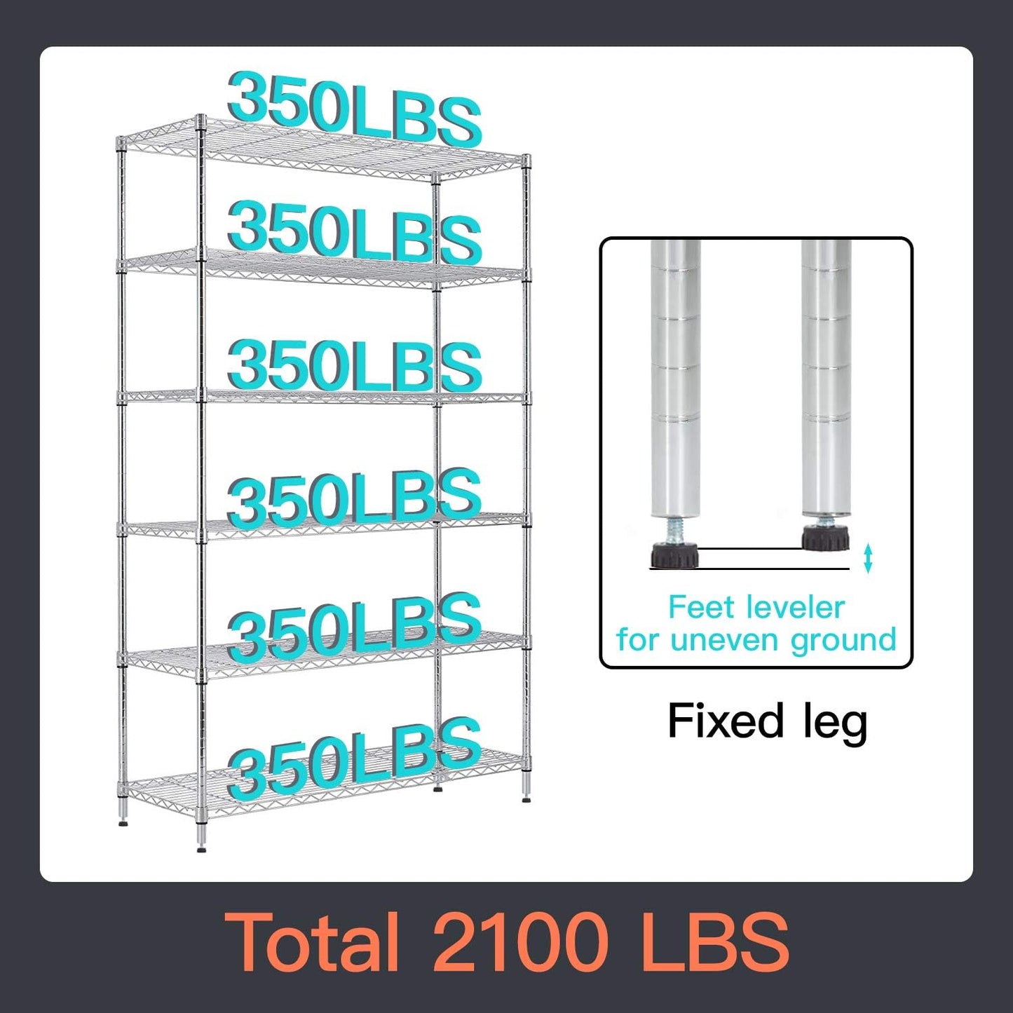 48" D×18" W×82" H Wire Shelving Unit Metal Shelf with 6 Tier Casters Adjustable Layer Rack Strong Steel for Commercial Restaurant Garage Pantry Kitchen Garage，Chrome