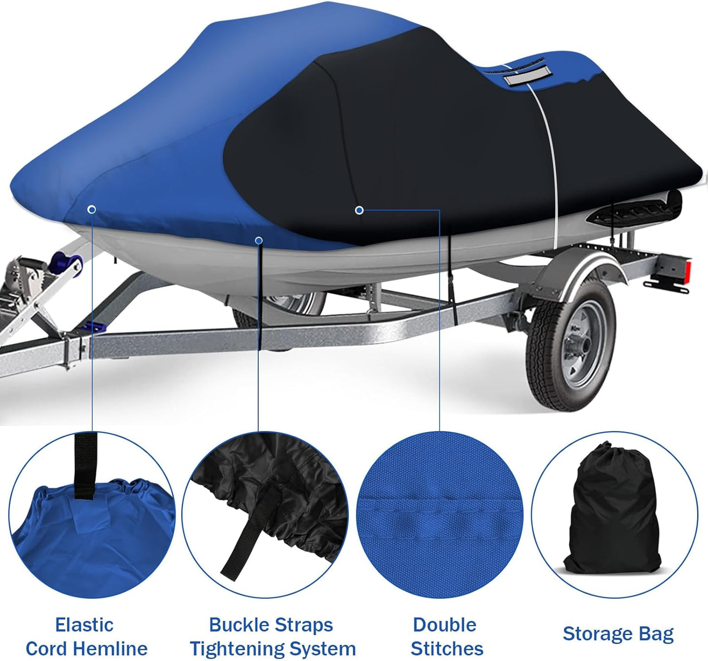 iCOVER Jet Ski Cover- Water Proof Heavy Duty Trailerable Personal Watercraft Covers for Seadoo Kawasaki Yamaha Wave Runner, Fits PWC Models Up to 135in Long