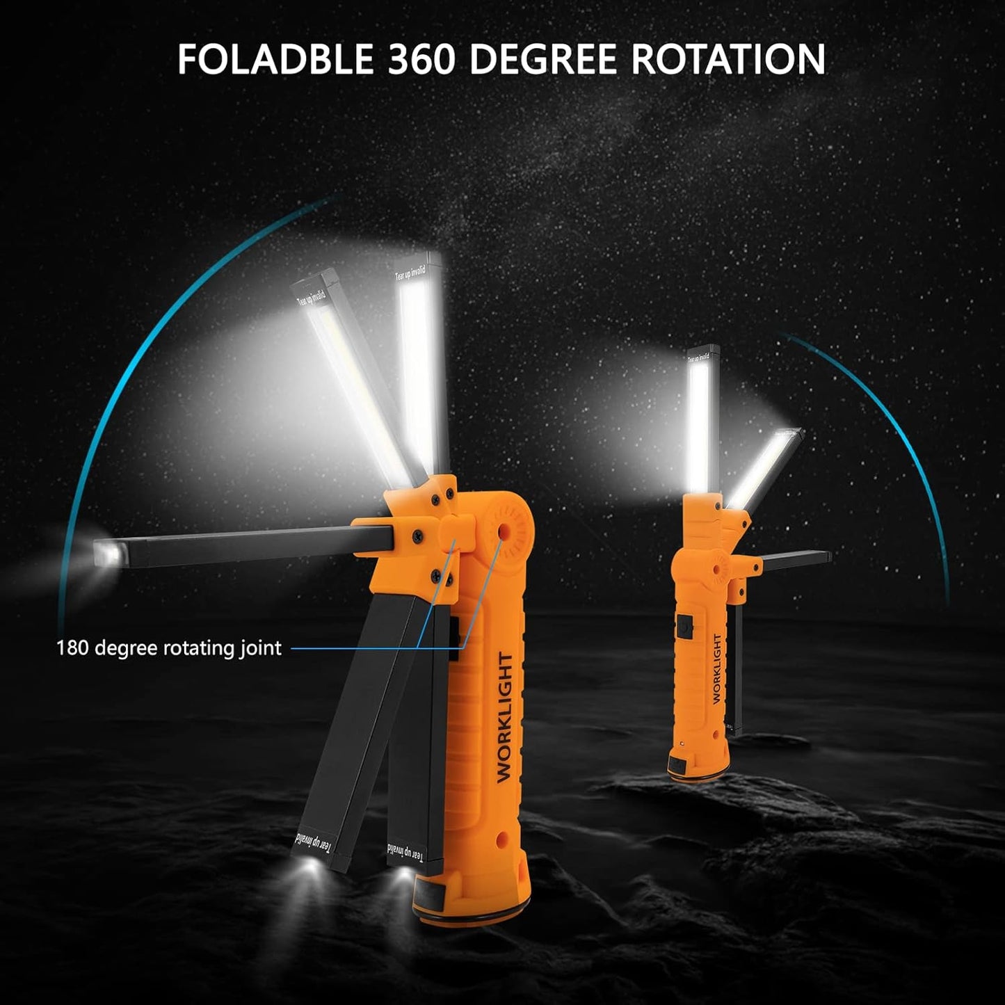 3 Pack Rechargeable LED Work Lights with Magnetic Base and 360° Rotation, 5 Modes for BBQ, Camping, Reading, and Car Repair