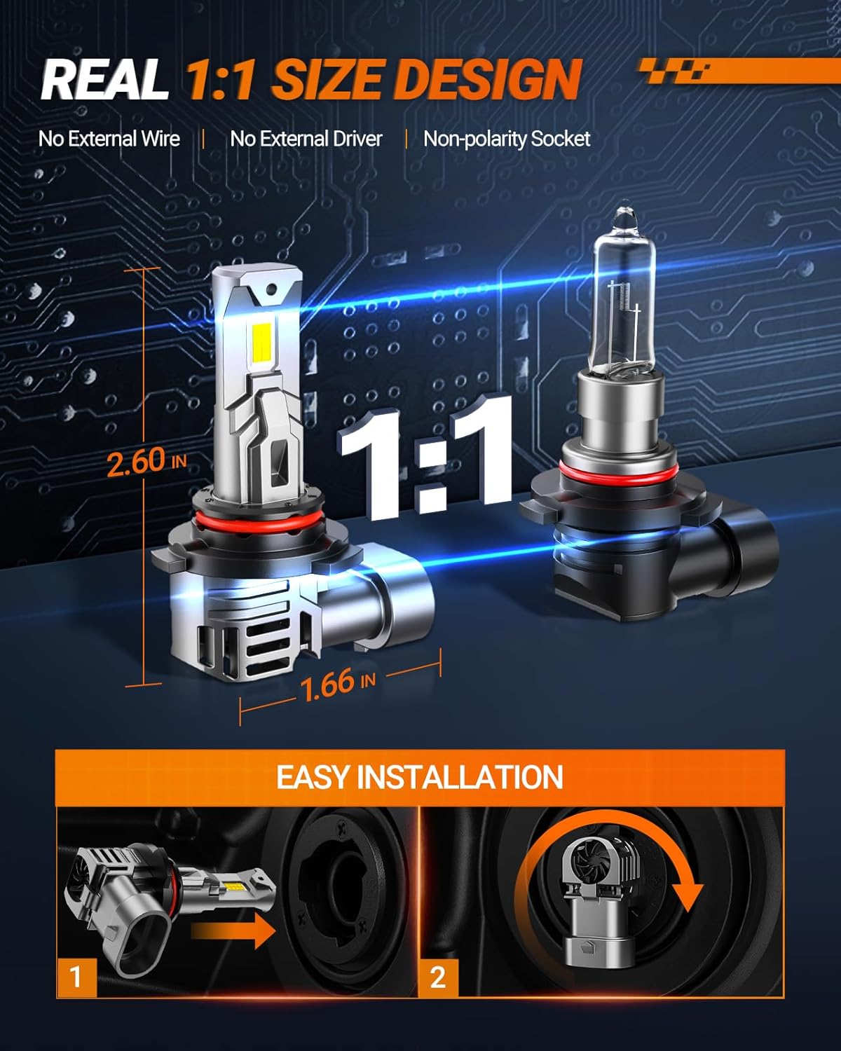 SEALIGHT 9005/HB3 H11 Fog Light Bulbs, 60000LM 6500K Cool White, 1:1 Mini Size, 9005 H11 Bulb Fog Light with 13000RPM Cooling Fan, 3 Mins Plug-N-Play, Non-polarity, Pack of 4