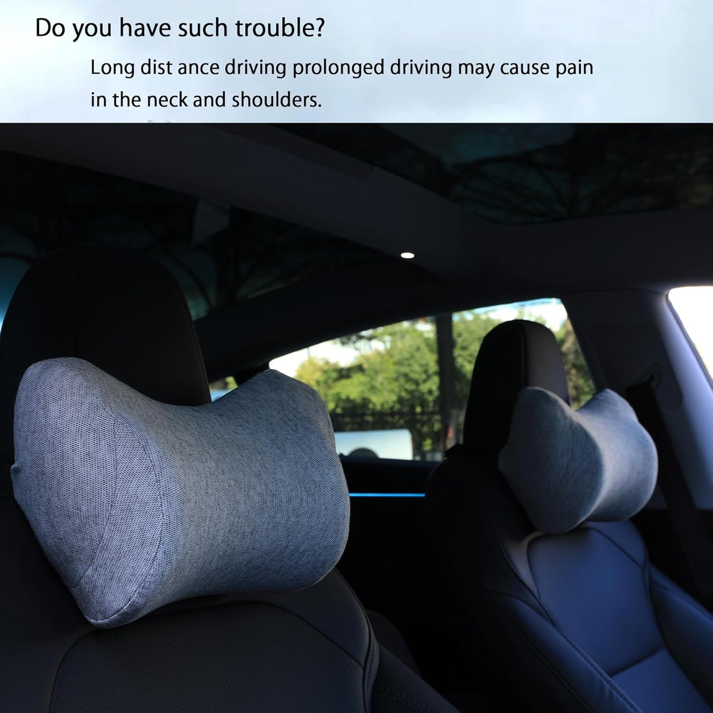 Car Neck Pillow for Driving Gaming Chair Neck Pillow with Adjustable Strap and Removable Cover, Memory Foam Headrest Pillow for Chairs, Ergonomic Design, 2 Pack